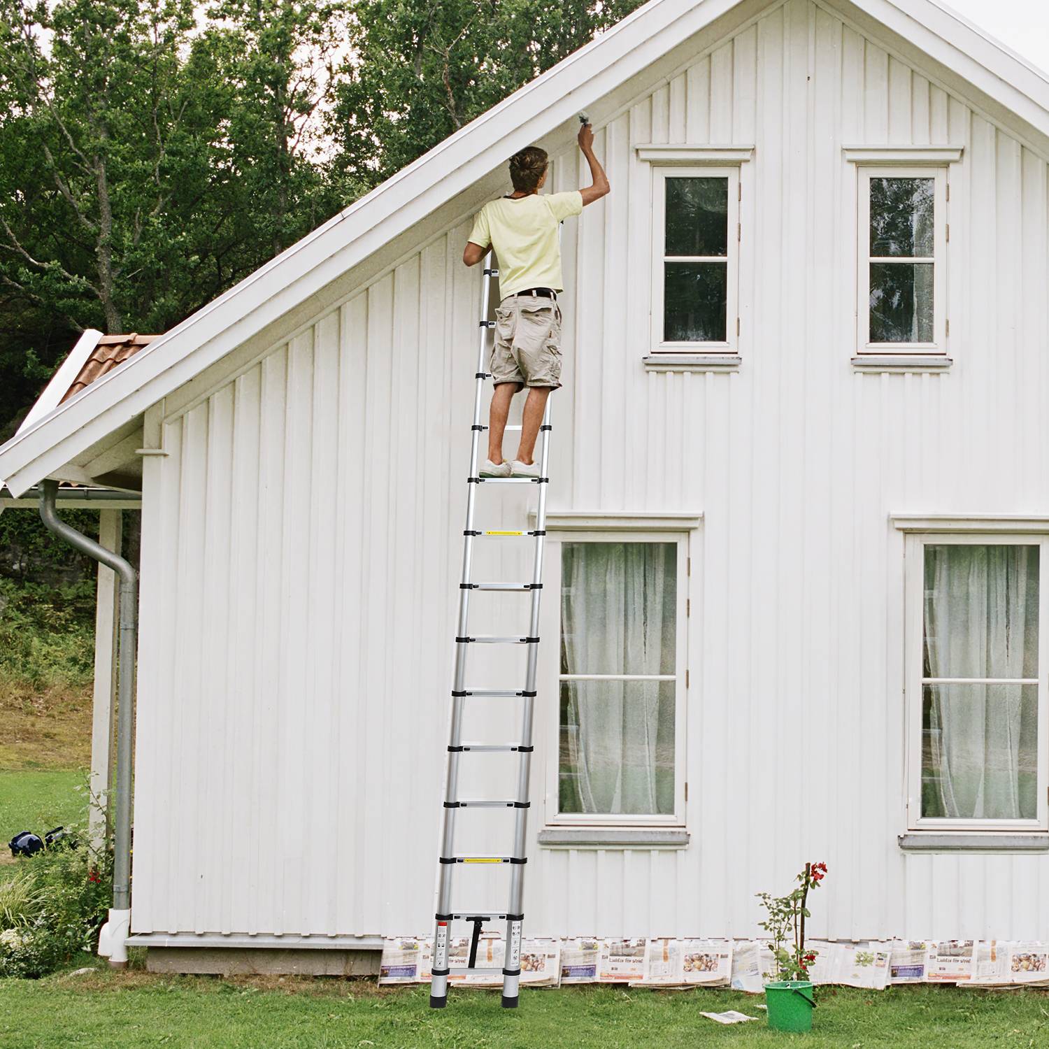 Teleskopleiter Silber 2.6m Mit Haken Ausziehleiter bis 150kg Stabil Aluminium Anlegeleiter Multifunktionsleiter Stehleiter