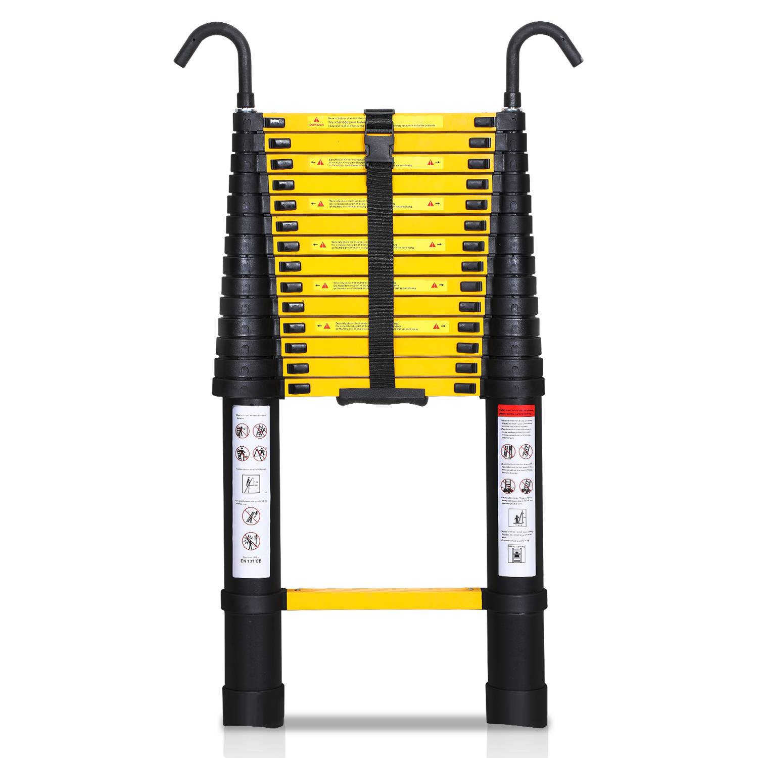 Teleskopleiter schwarz 3.8m Mit Haken Ausziehleiter bis 150kg Stabil Aluminium Anlegeleiter Multifunktionsleiter Sicherheitsmerkmal Stehleiter
