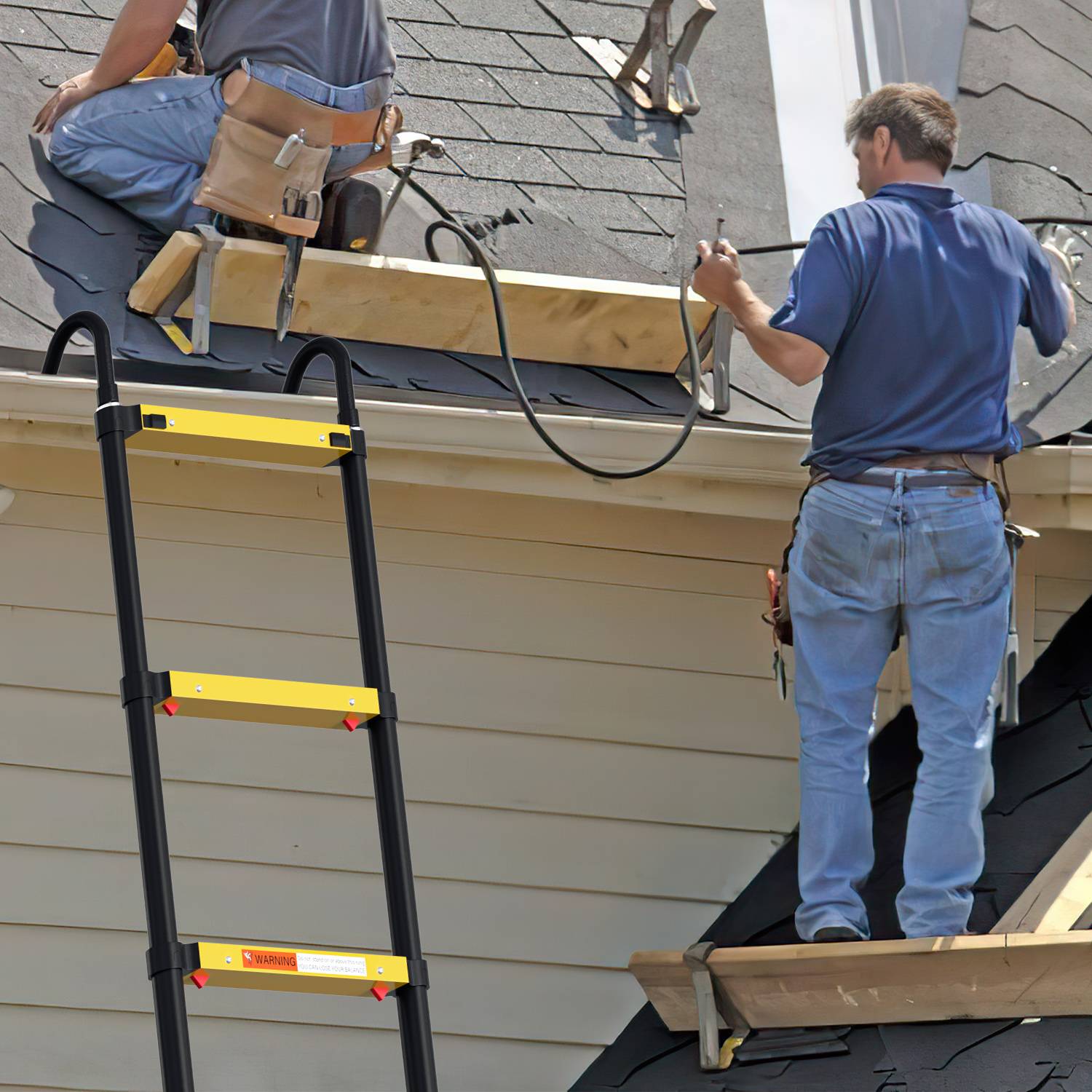 Teleskopleiter schwarz 4.4m Mit Haken Ausziehleiter bis 150kg Stabil Aluminium Anlegeleiter Multifunktionsleiter Stehleiter