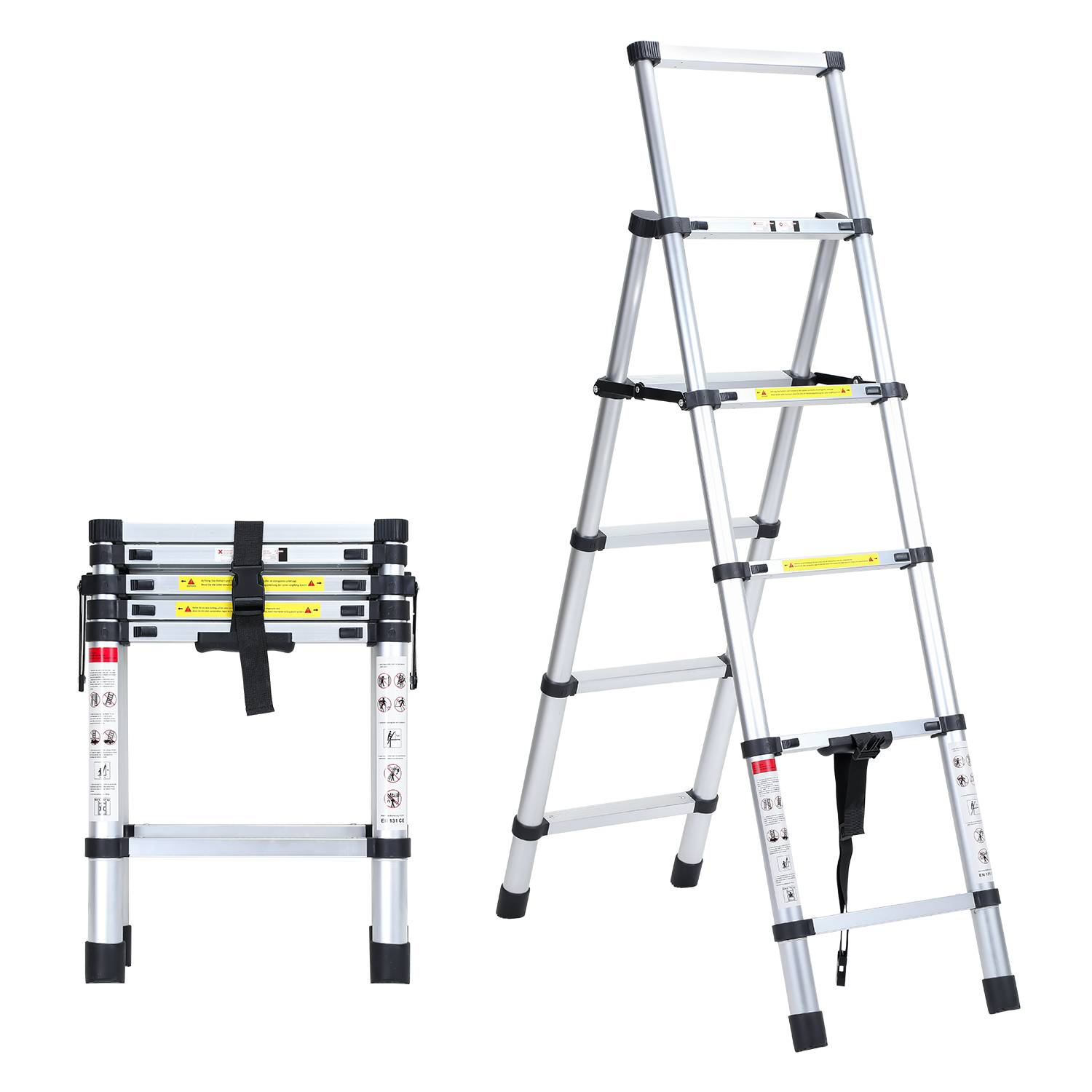 Teleskopleiter Ausziehleiter Klappleiter 1.4m+1.7m Stabil Anlegeleiter Aluminium Stehleiter bis 150kg