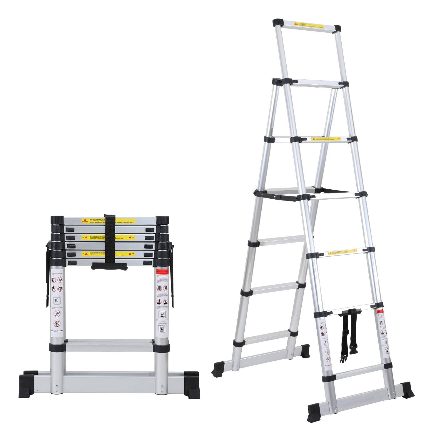 Teleskopleiter Ausziehleiter Klappleiter 1.7m+2.0m Stabil Anlegeleiter Aluminium Stehleiter bis 150kg