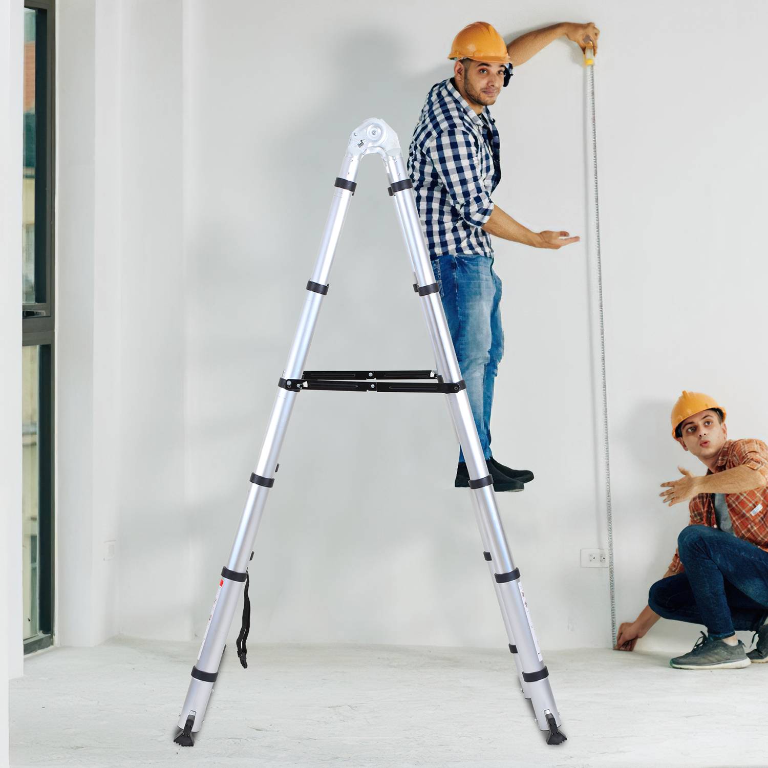 Teleskopleiter Silber Aluminium Klappbar Multifunktionsleiter Anlegeleiter 1.9M+1.9M Mehrzweckleiter Fingerklemmschutz Auszeihleiter Klappbar Alumin