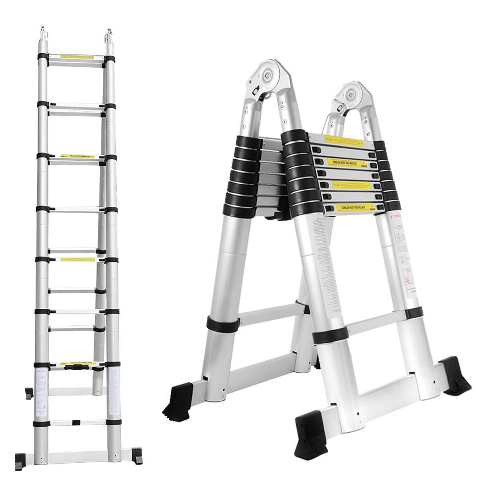 Teleskopleiter Silber Aluminium Klappbar Multifunktionsleiter Anlegeleiter 2.5M+2.5M Mehrzweckleiter Fingerklemmschutz Auszeihleiter Klappbar Alumin