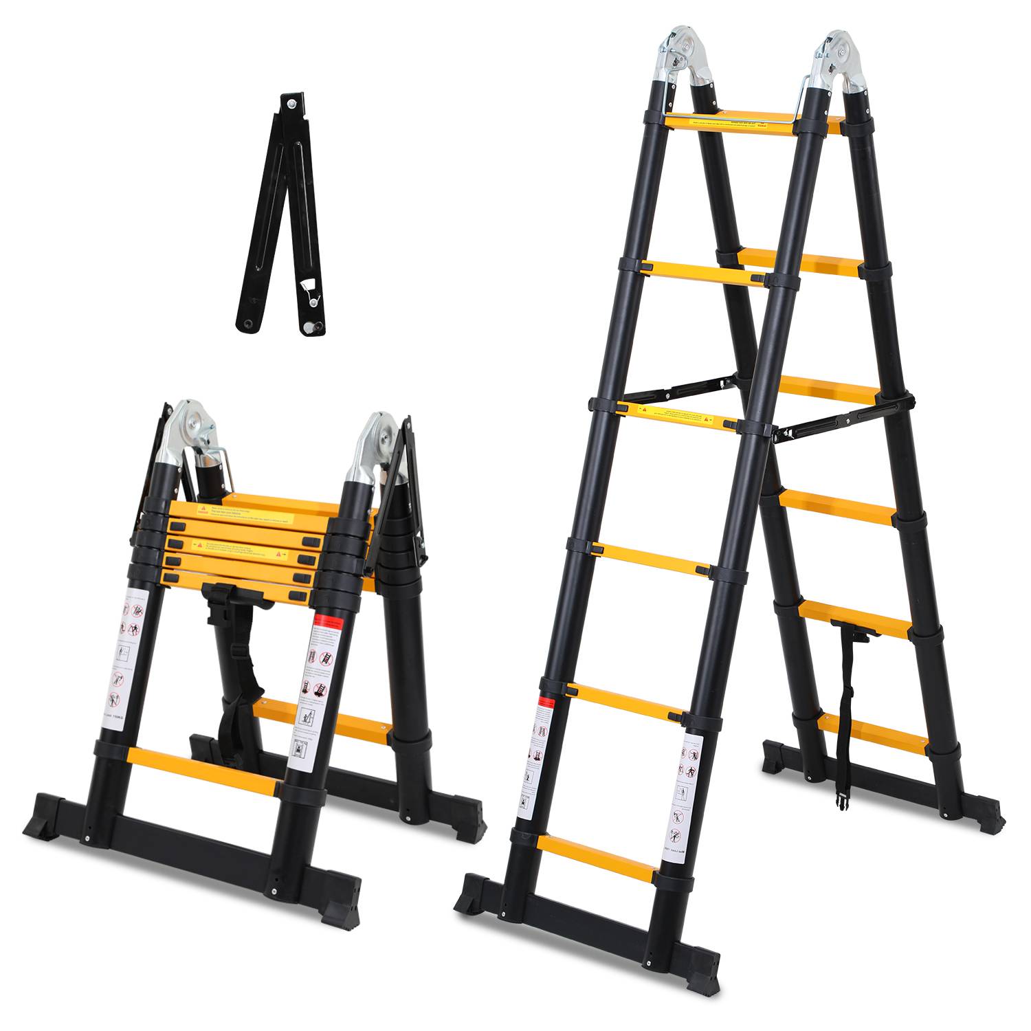 Teleskopleiter schwarz Aluminium Klappbar Multifunktionsleiter Anlegeleiter 1.9M+1.9M Mehrzweckleiter Fingerklemmschutz Auszeihleiter Klappbar