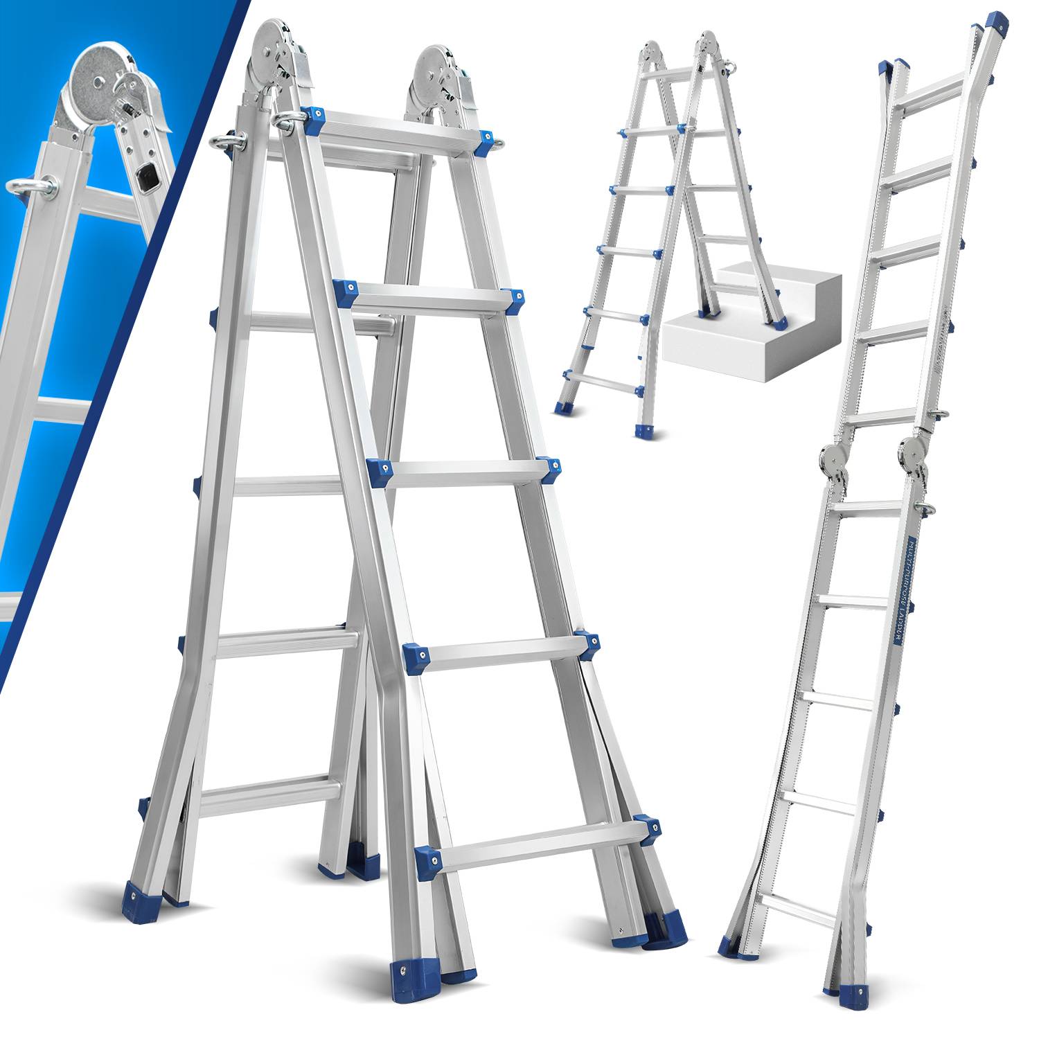 Teleskopleiter Alu Leichtgewicht 4x5 Ebene Silber multifunktion Multifunktionsleiter Mehrzweckleiter Ausziehbare aus Hochwertigem Aluminium Belastba