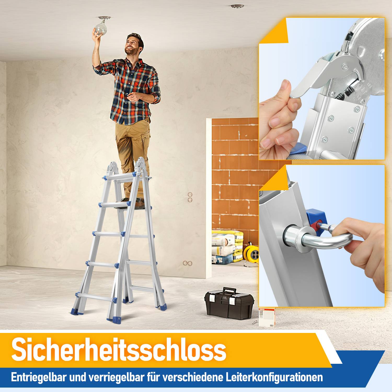 Teleskopleiter Alu Leichtgewicht 4x5 Ebene Silber multifunktion Multifunktionsleiter Mehrzweckleiter Ausziehbare aus Hochwertigem Aluminium Belastba