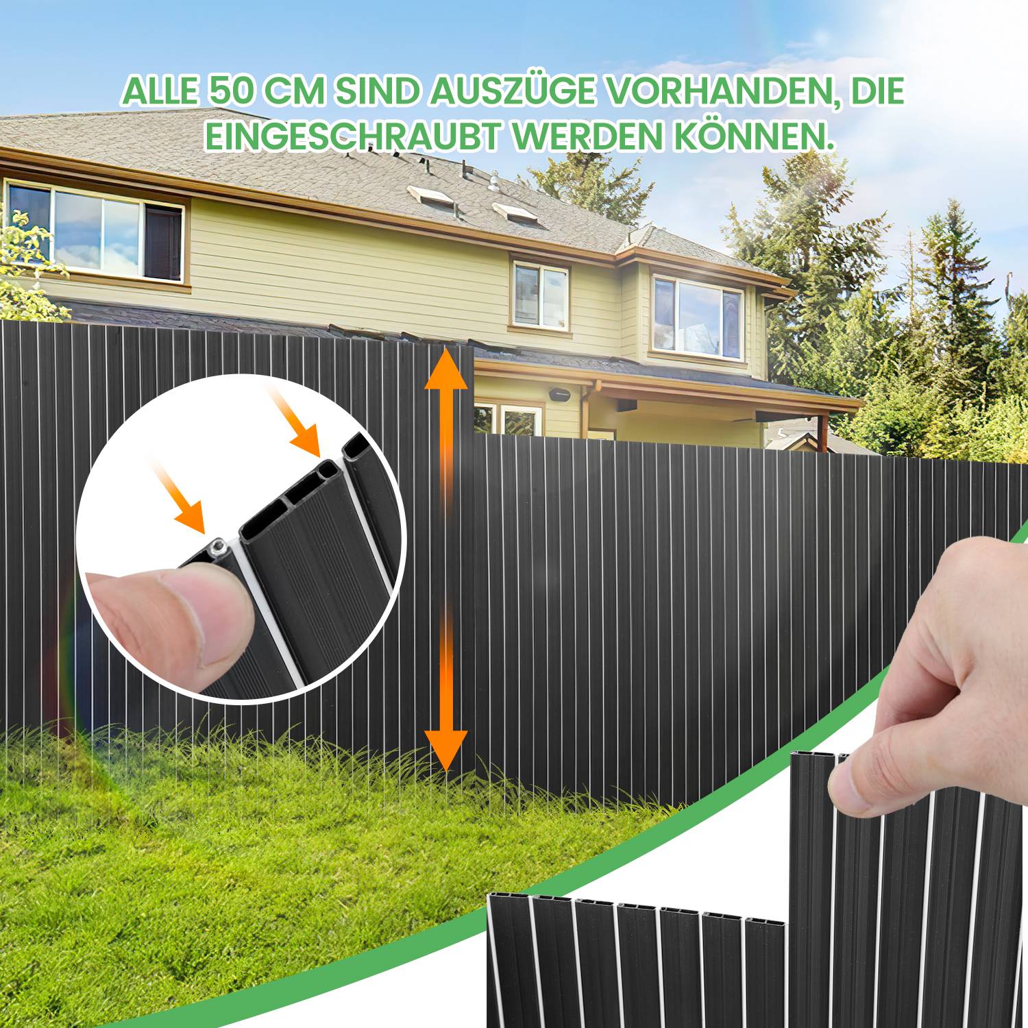 PVC Sichtschutzmatte Doppelte Verstärkung Innen, Balkon Sichtschutz mit Kabelbindern, Sichtschutzzaun Windschutz Wasserdicht ohne Bohren,Grau 80cm
