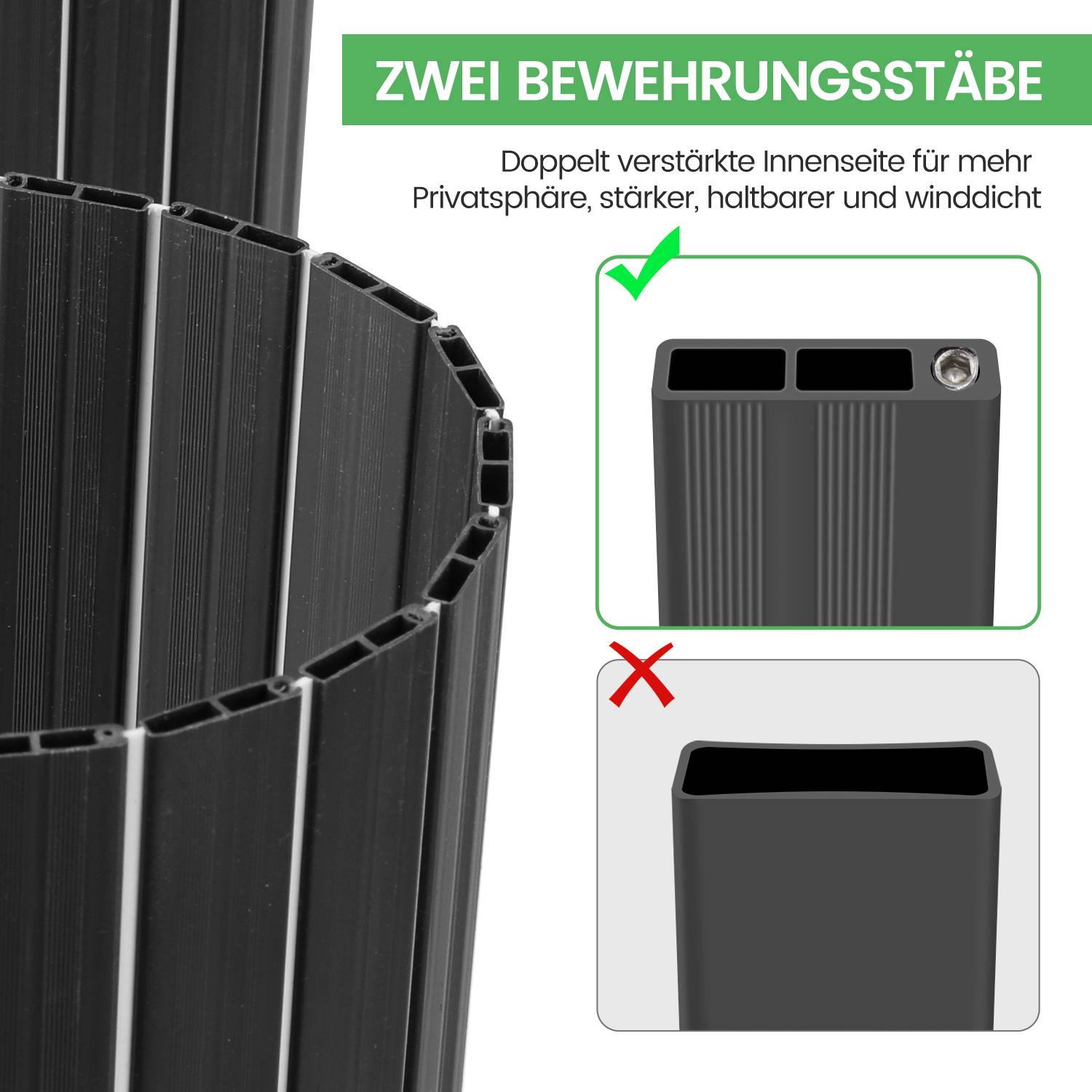 PVC Sichtschutzmatte Doppelte Verstärkung Innen, Balkon Sichtschutz mit Kabelbindern, Sichtschutzzaun Windschutz Wasserdicht ohne Bohren,Grau 80cm