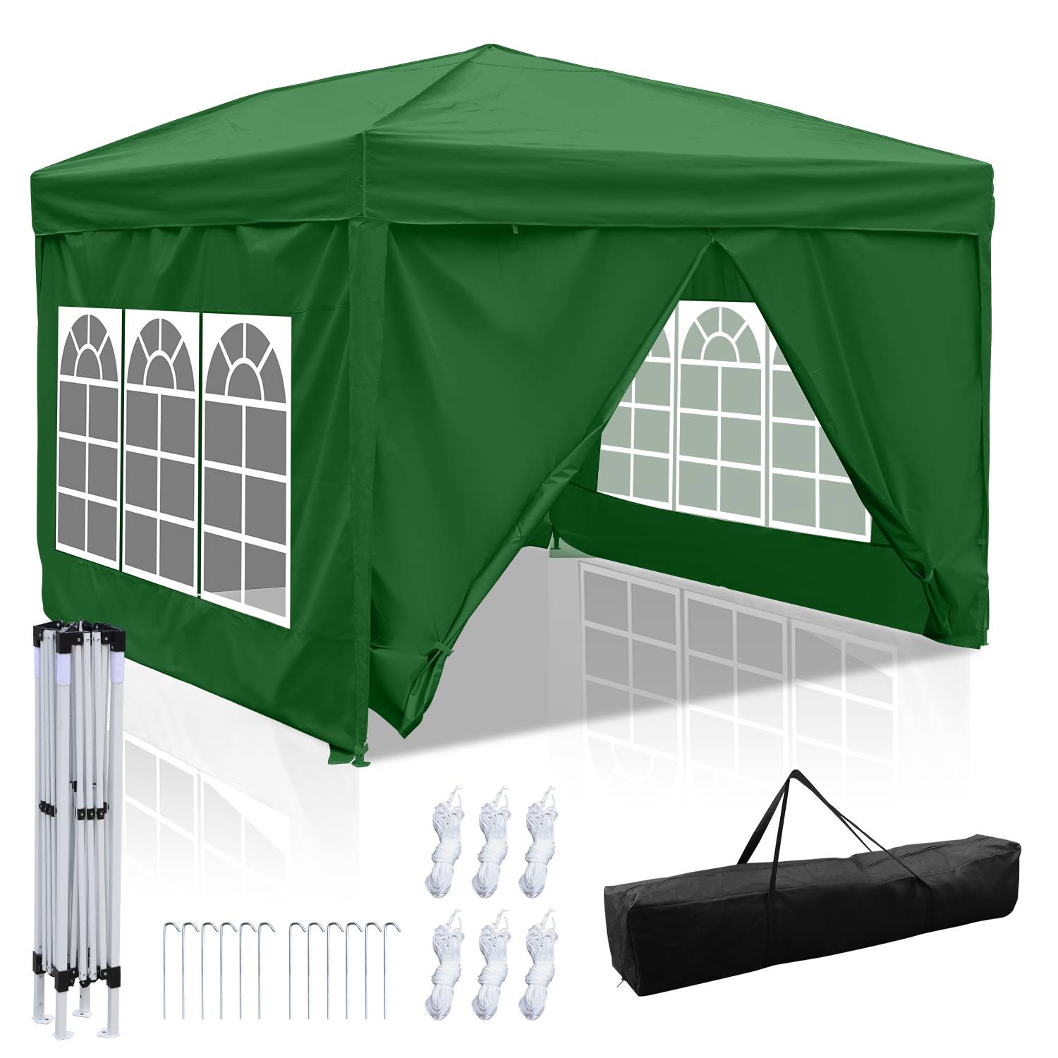 Faltpavillon Pavillon, Pavillon mit 4 Seitenwänden, Partyzelte mit UV-Schutz, Faltpavillon 3x3m mit 4 Seiten Grün