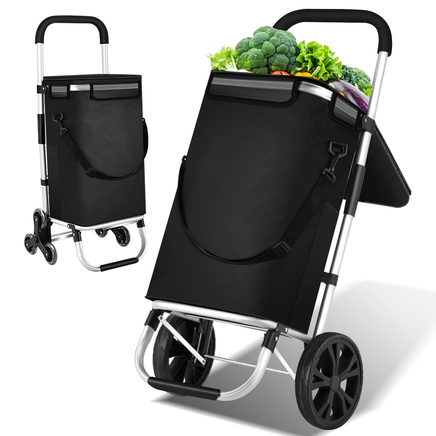 3in1 Einkaufstrolley, Trolley groß 40 Liter, Einkaufstasche mit Treppen steiger räder, Einkaufswagen mit Kühlfach, Klappbarer Shopper