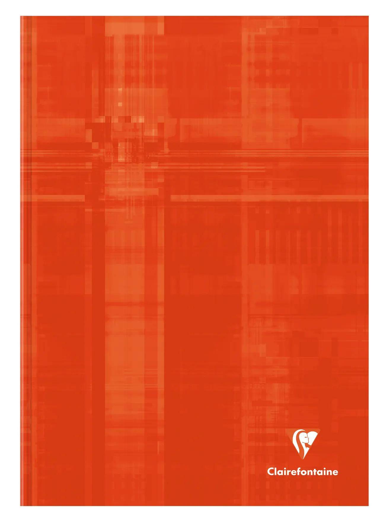 Orange Clairefontaine Notizbuchcover mit subtiler Karomusterung und kleinem weißem Logo unten rechts.