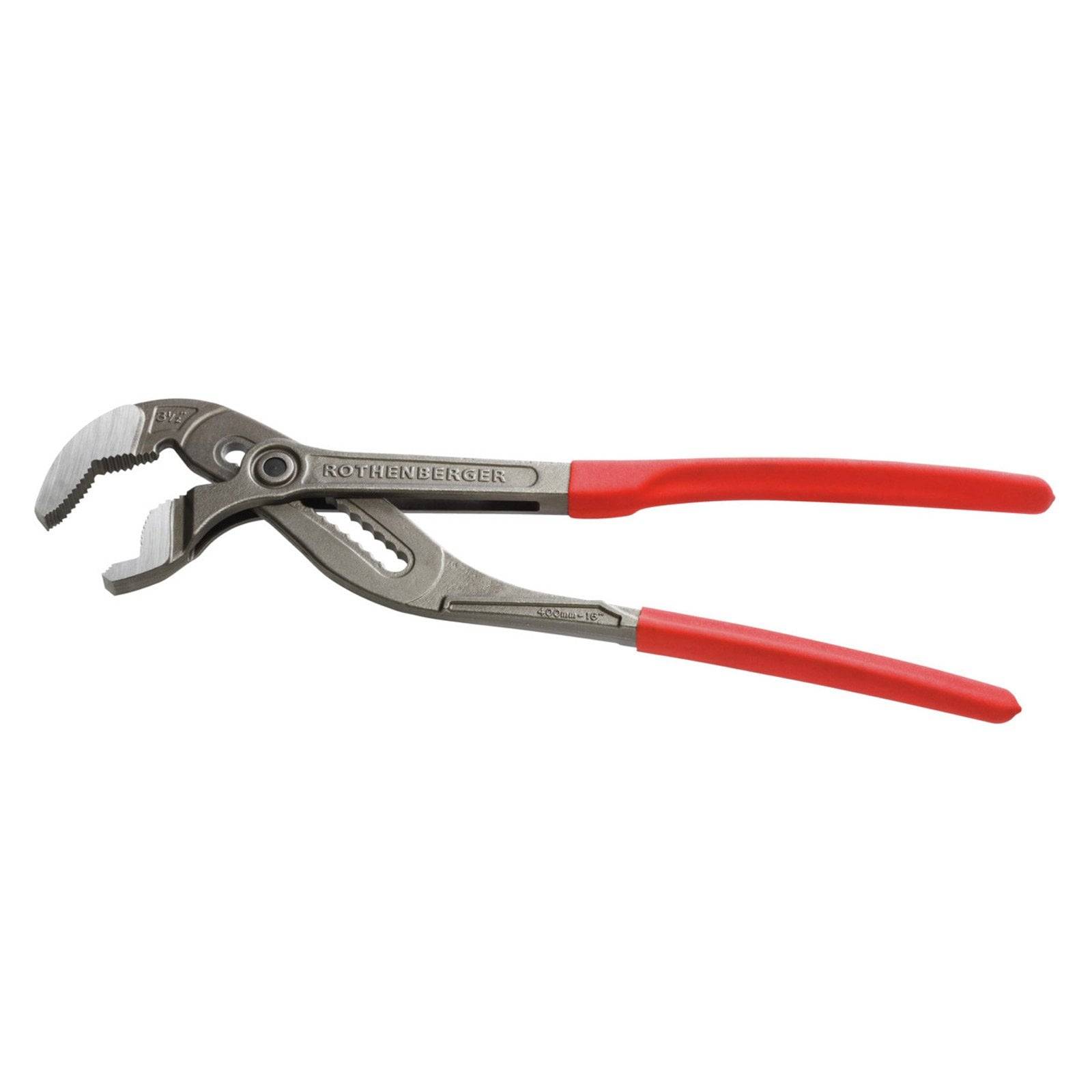 Verstellbare Zangenschlüssel mit roten Griffen und gezahnten Backen, die zum Greifen und Drehen von Gegenständen verwendet werden.