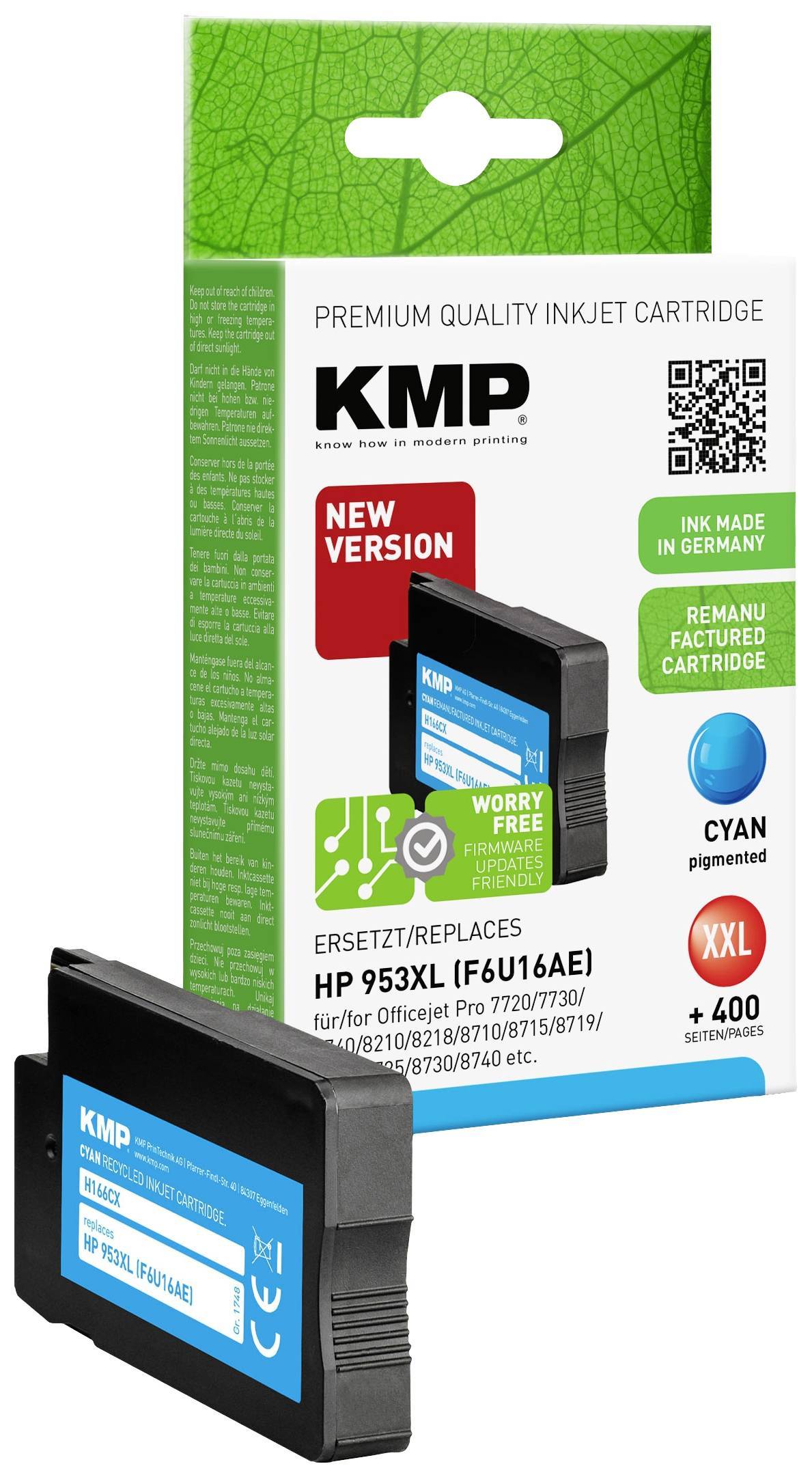 KMP Patrone HP 953XL (F6U16AE) cyan 2000 S. H166 Hybrid-Chip refilled Multimedia-Technik Patronen HP