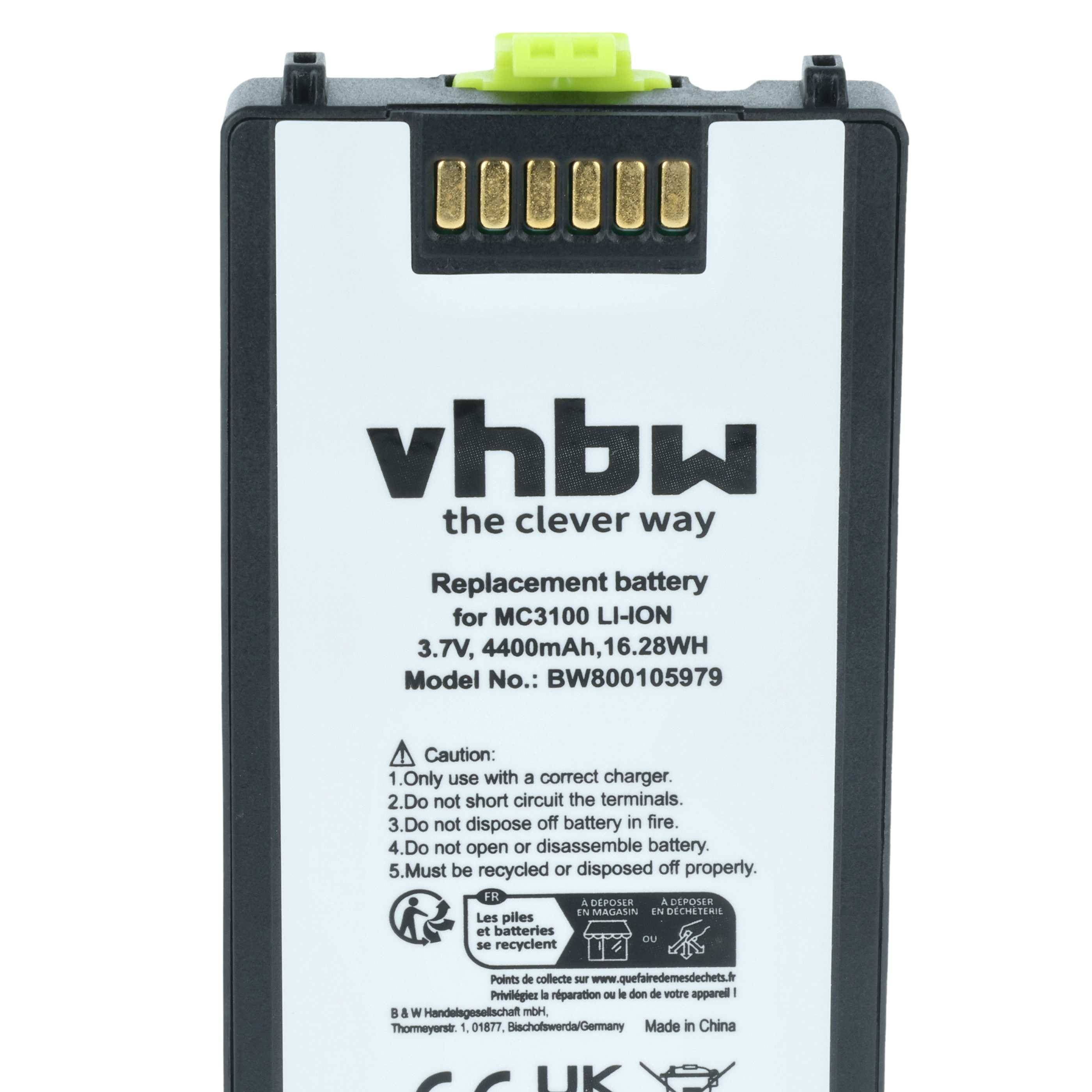 vhbw Akku kompatibel mit Zebra MC3190, MC3190-G13H02E0, MC3190-GL4H04E0A, MC3190G, MC3100 Barcodescanner POS (4400 mAh, 3,7 V, Li-Ion)