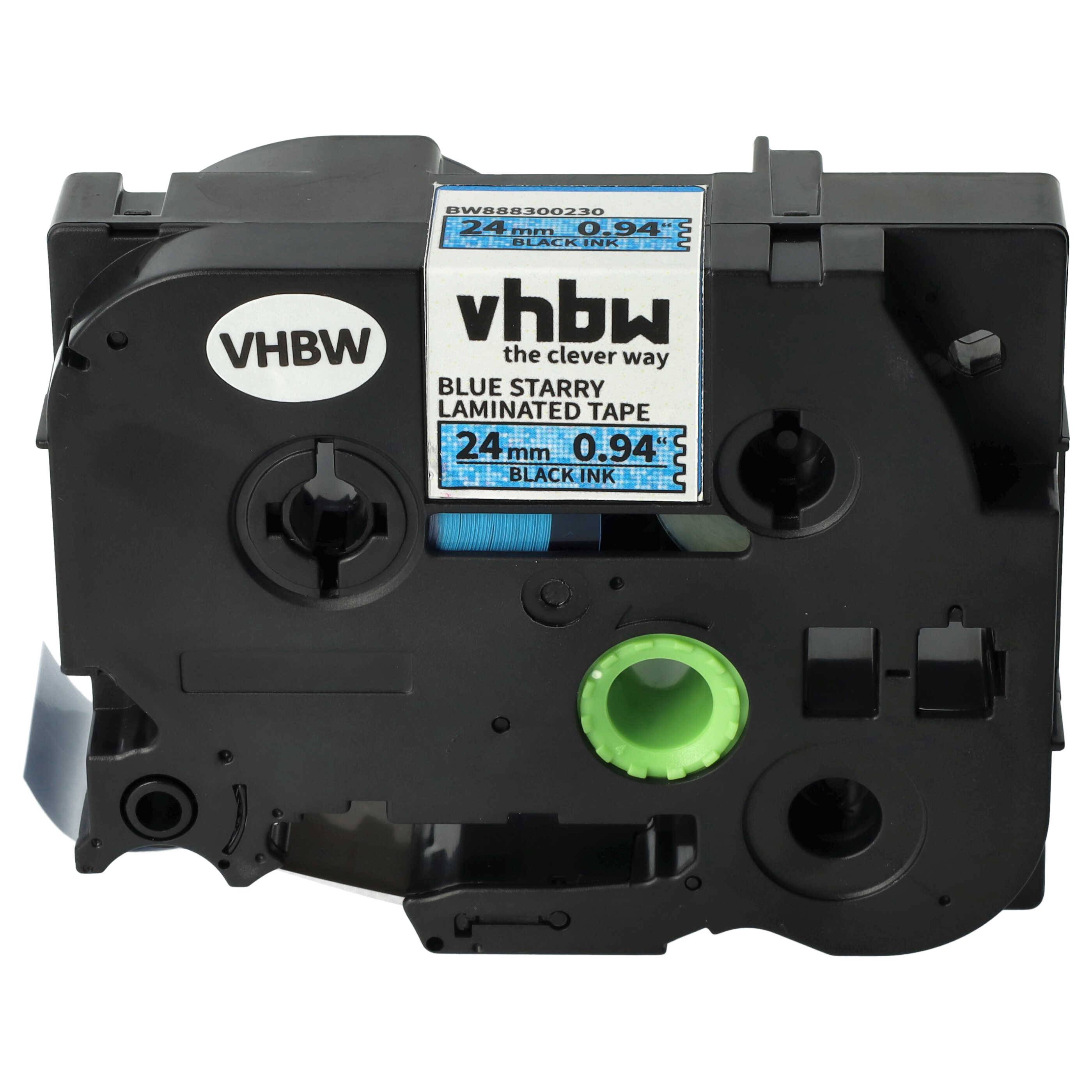 vhbw Schriftband-Kassette kompatibel mit Brother PT 9700PC, E500, 9800PCN, E550W, 9500pc Etiketten-Drucker 8m x 24mm Schwarz auf Blau, Laminiert