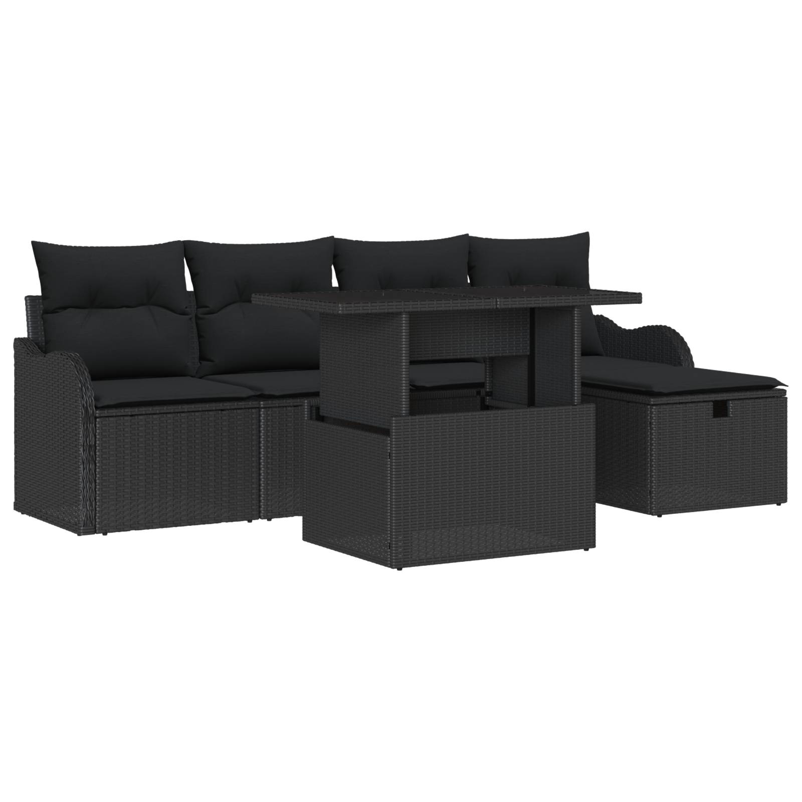 vidaXL 6-tlg. Garten-Sofagarnitur mit Kissen Schwarz Poly Rattan
