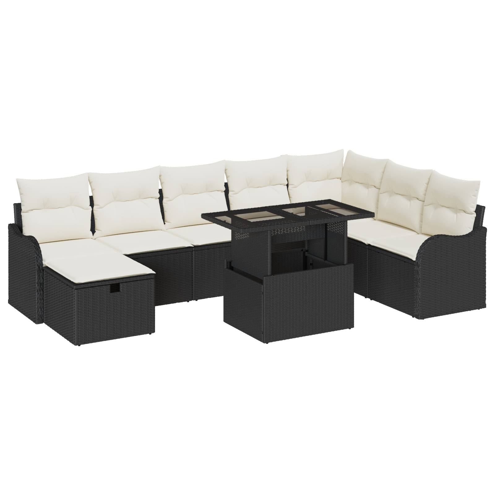 vidaXL 9-tlg. Garten-Sofagarnitur mit Kissen Schwarz Poly Rattan