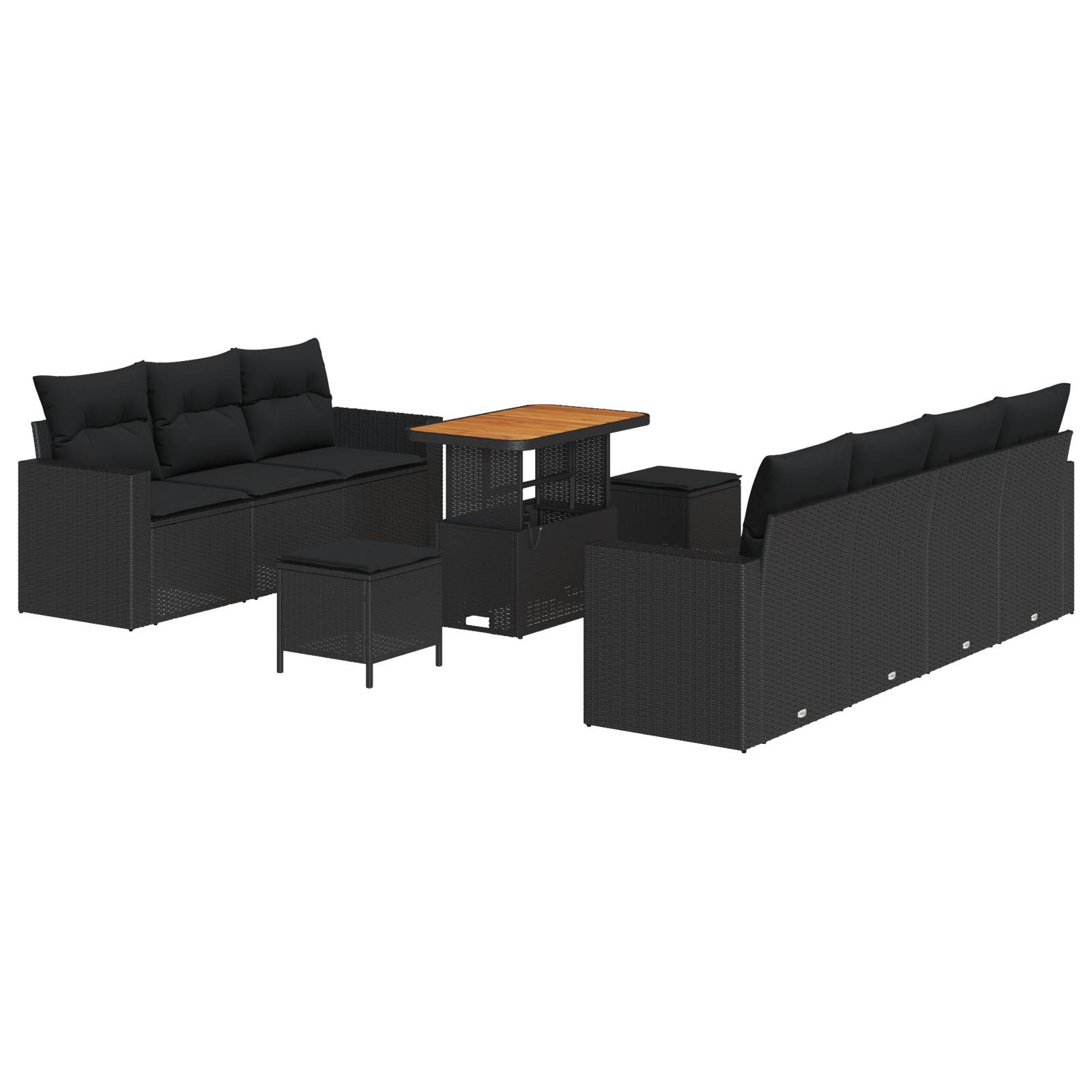vidaXL 10-tlg. Garten-Sofagarnitur mit Kissen Schwarz Poly Rattan