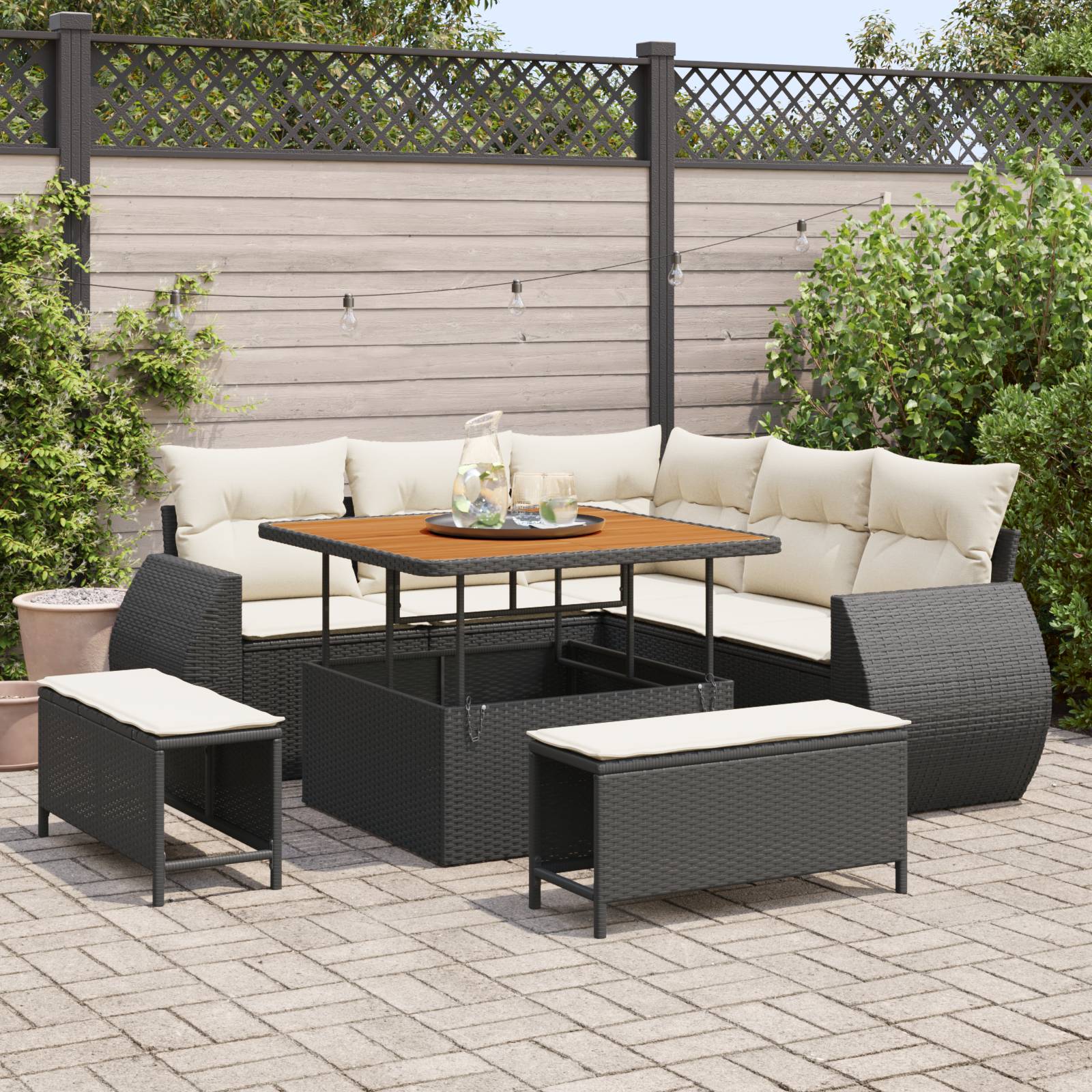 vidaXL 8-tlg. Garten-Sofagarnitur mit Kissen Schwarz Poly Rattan