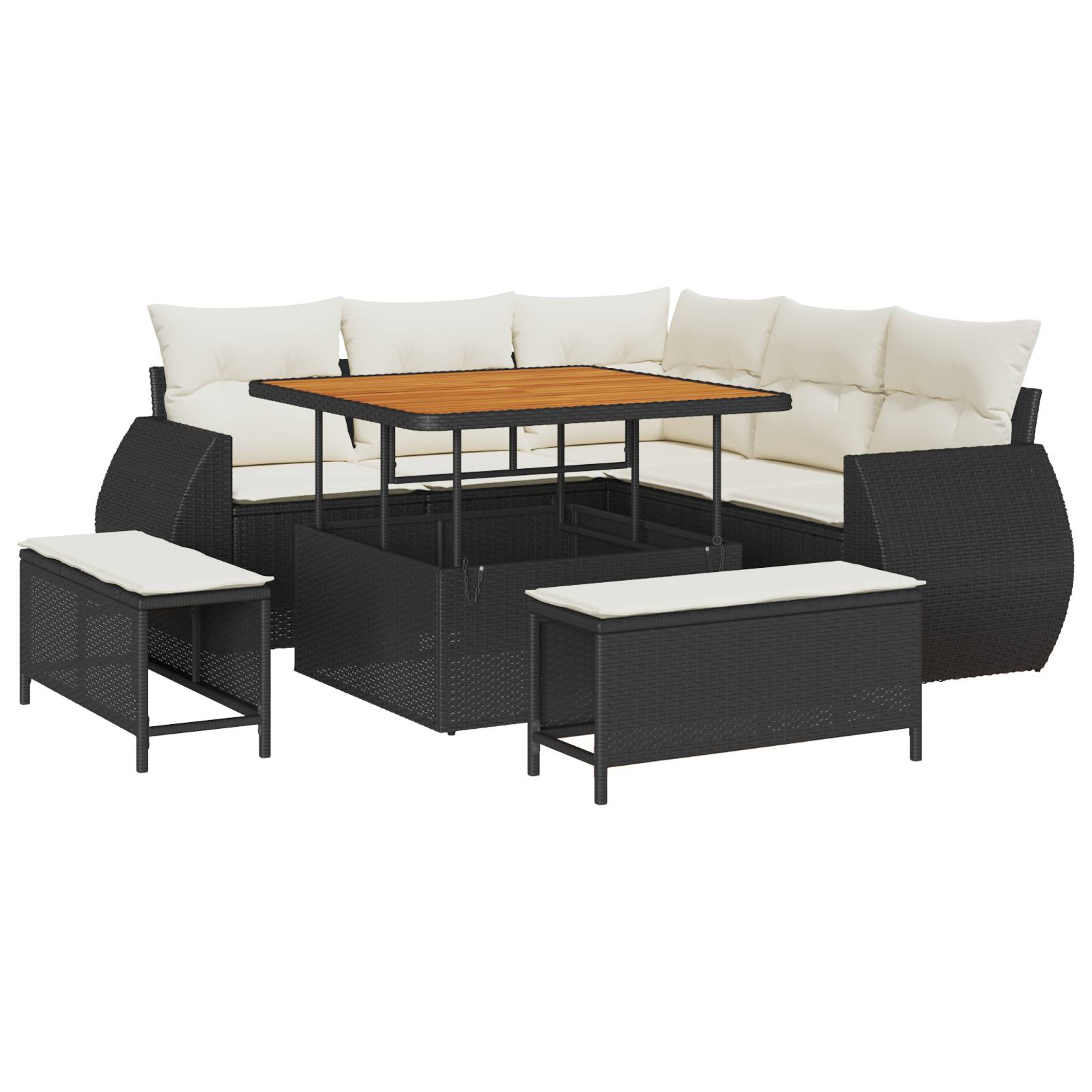 vidaXL 8-tlg. Garten-Sofagarnitur mit Kissen Schwarz Poly Rattan