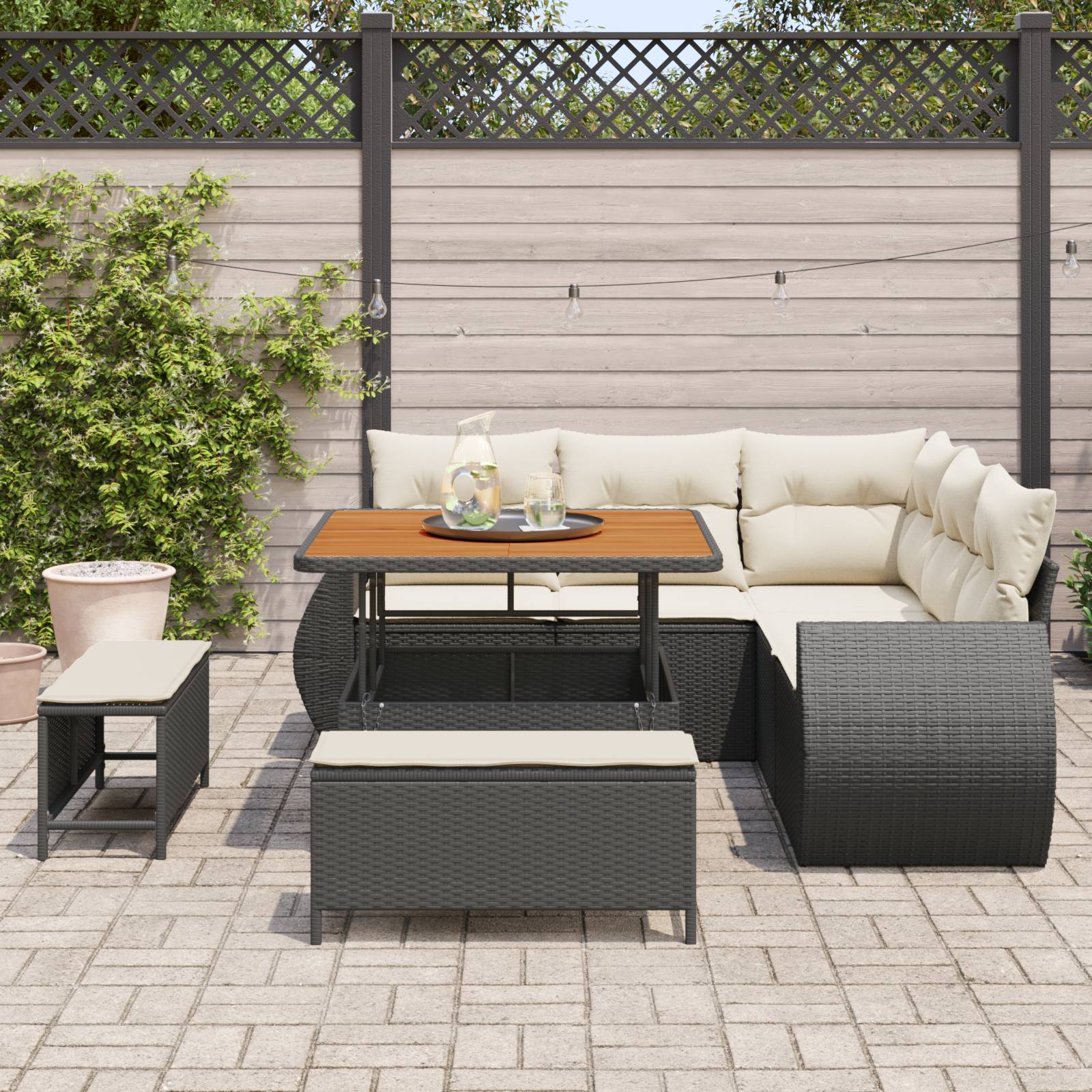 vidaXL 8-tlg. Garten-Sofagarnitur mit Kissen Schwarz Poly Rattan