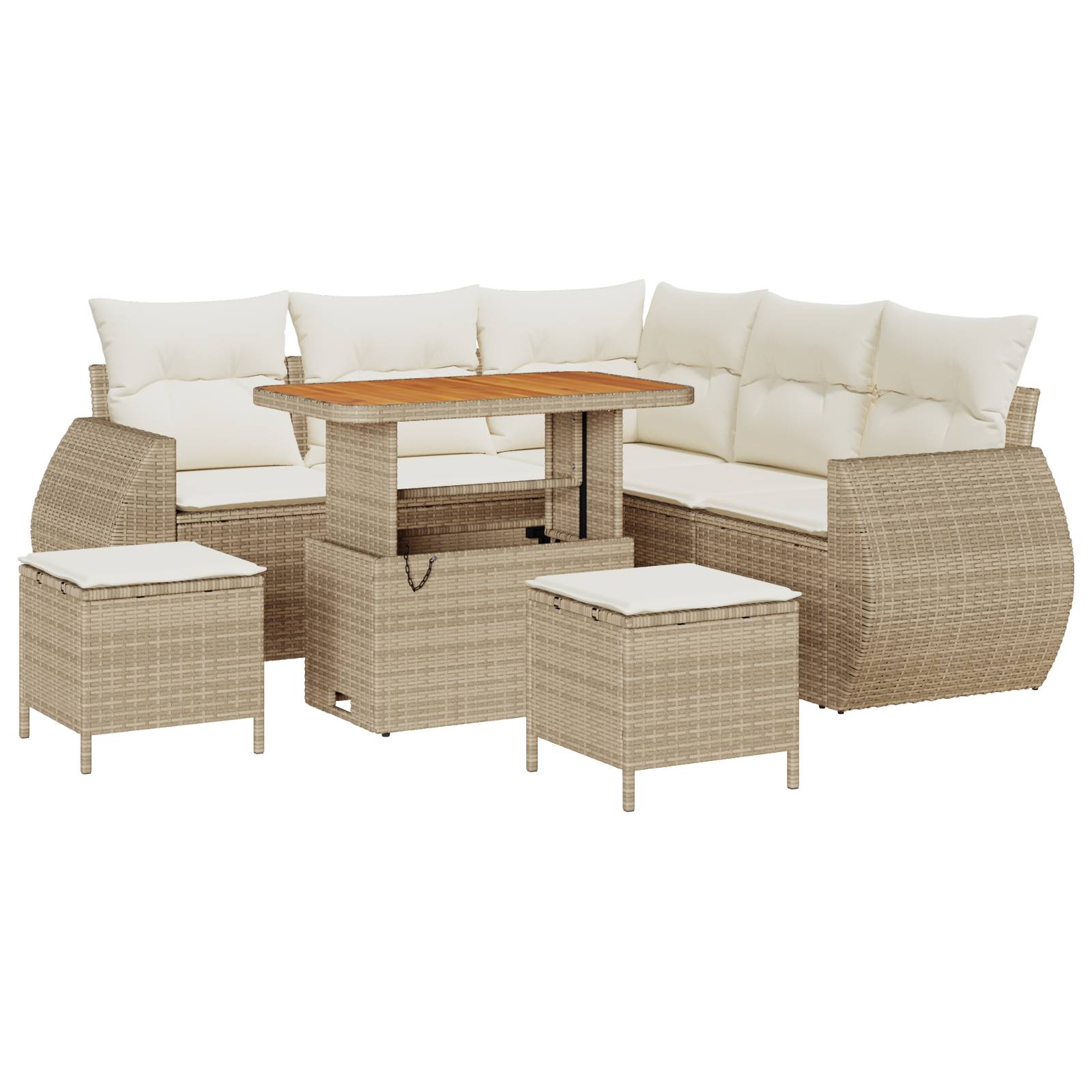 vidaXL 8-tlg. Garten-Sofagarnitur mit Kissen Beige Poly Rattan Akazie