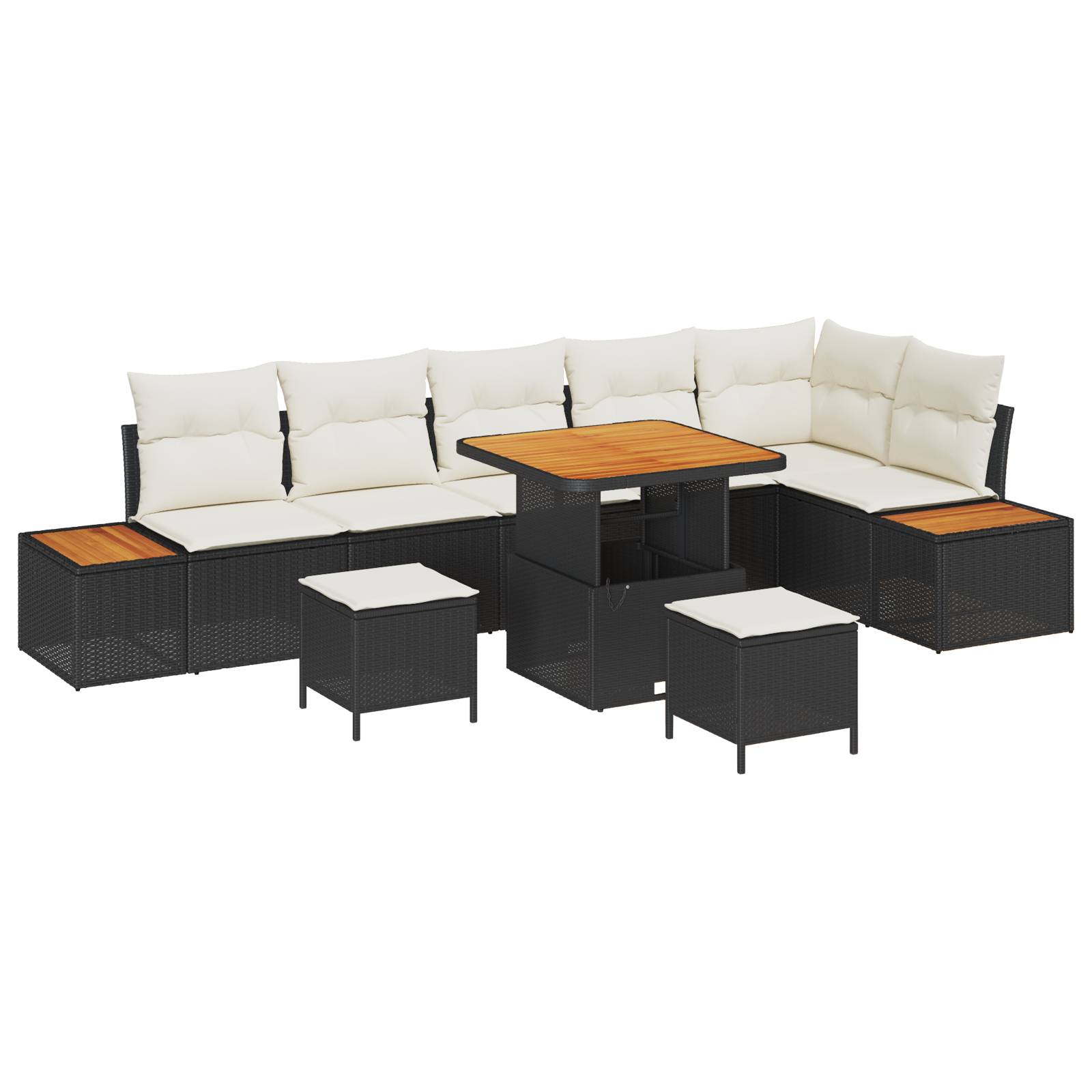 vidaXL 9-tlg Garten-Sofagarnitur mit Kissen Schwarz Poly Rattan Akazie