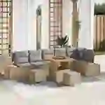 vidaXL 9-tlg. Garten-Sofagarnitur mit Kissen Beige Poly Rattan Akazie vidaXL 9-tlg. Garten-Sofagarnitur mit Kissen Beige Poly Rattan Akazie