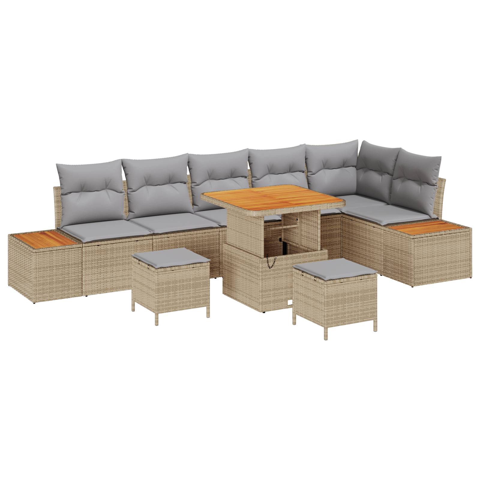 vidaXL 9-tlg. Garten-Sofagarnitur mit Kissen Beige Poly Rattan Akazie