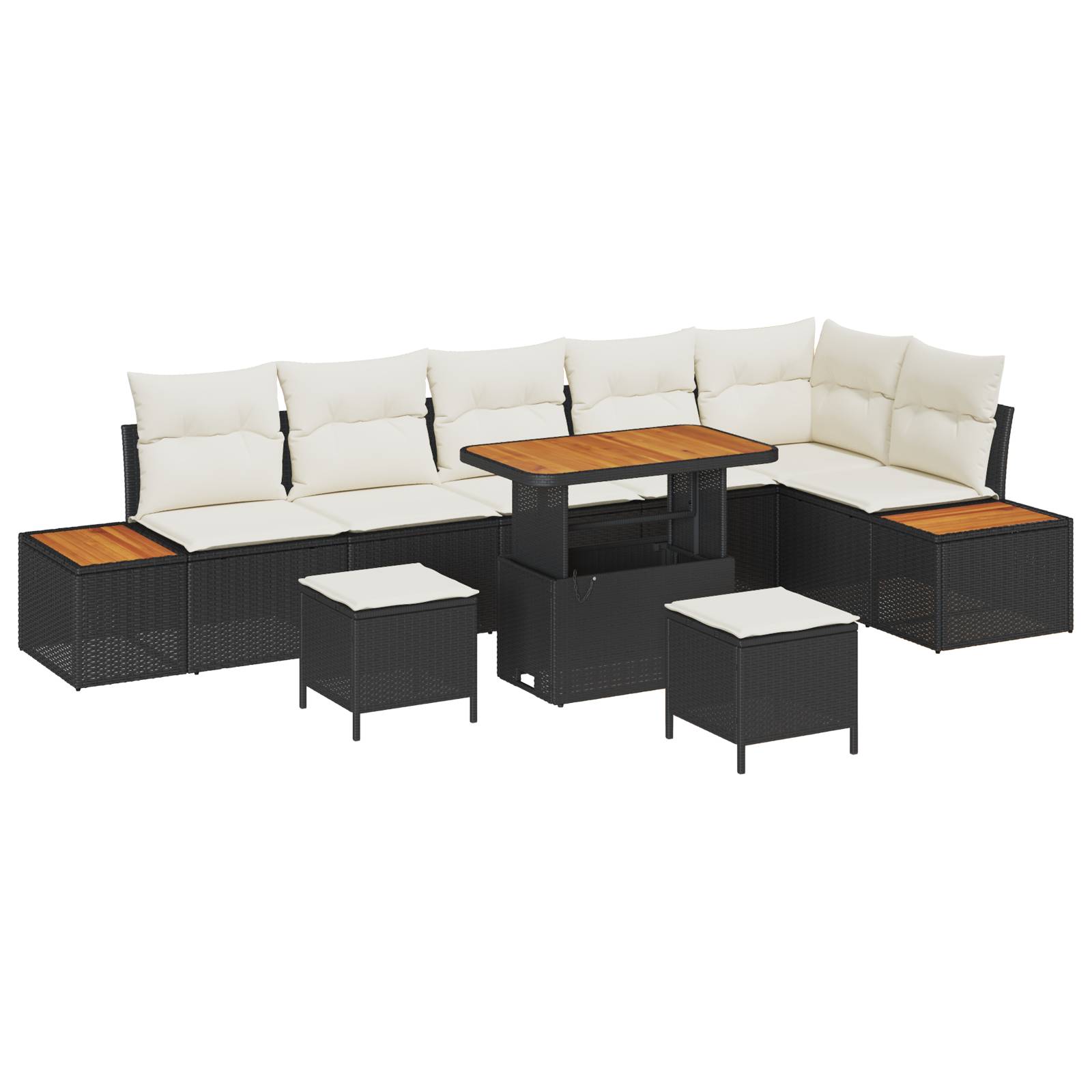 vidaXL 9-teiliges Garten Sofa Set mit Kissen Schwarz Poly Rattan Akazie