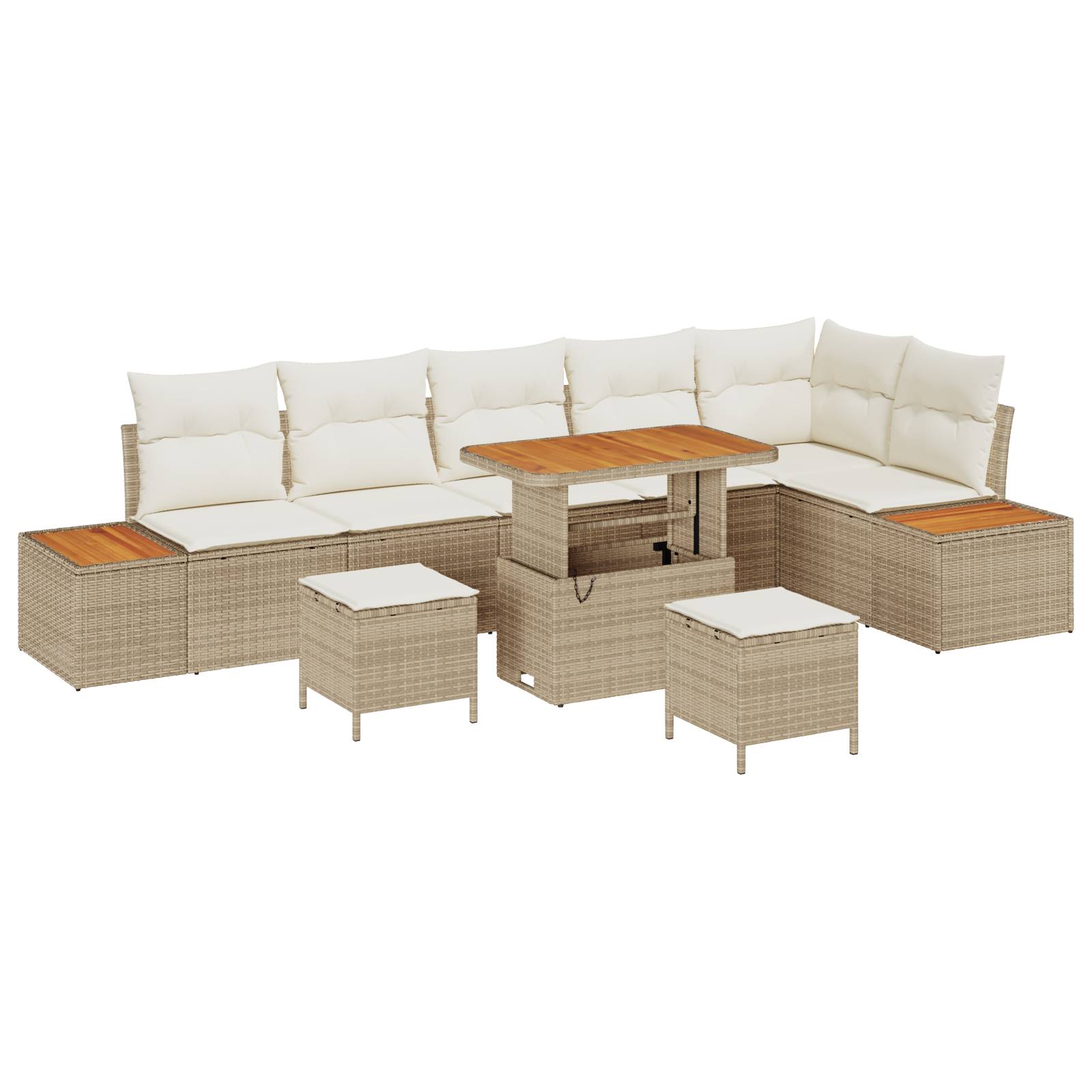 vidaXL 9-tlg. Garten-Sofagarnitur mit Kissen Beige Poly Rattan Akazie