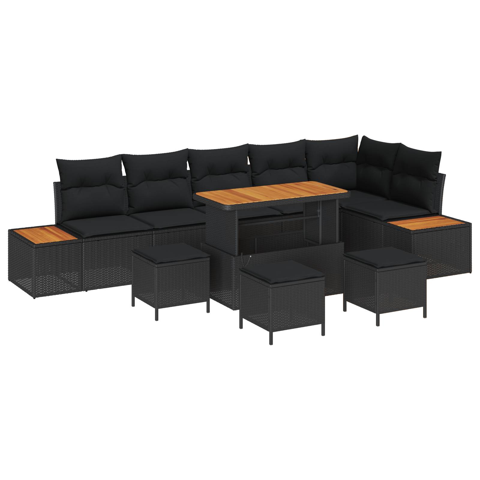 vidaXL 10-tlg. Garten-Sofagarnitur mit Kissen Schwarz Poly Rattan