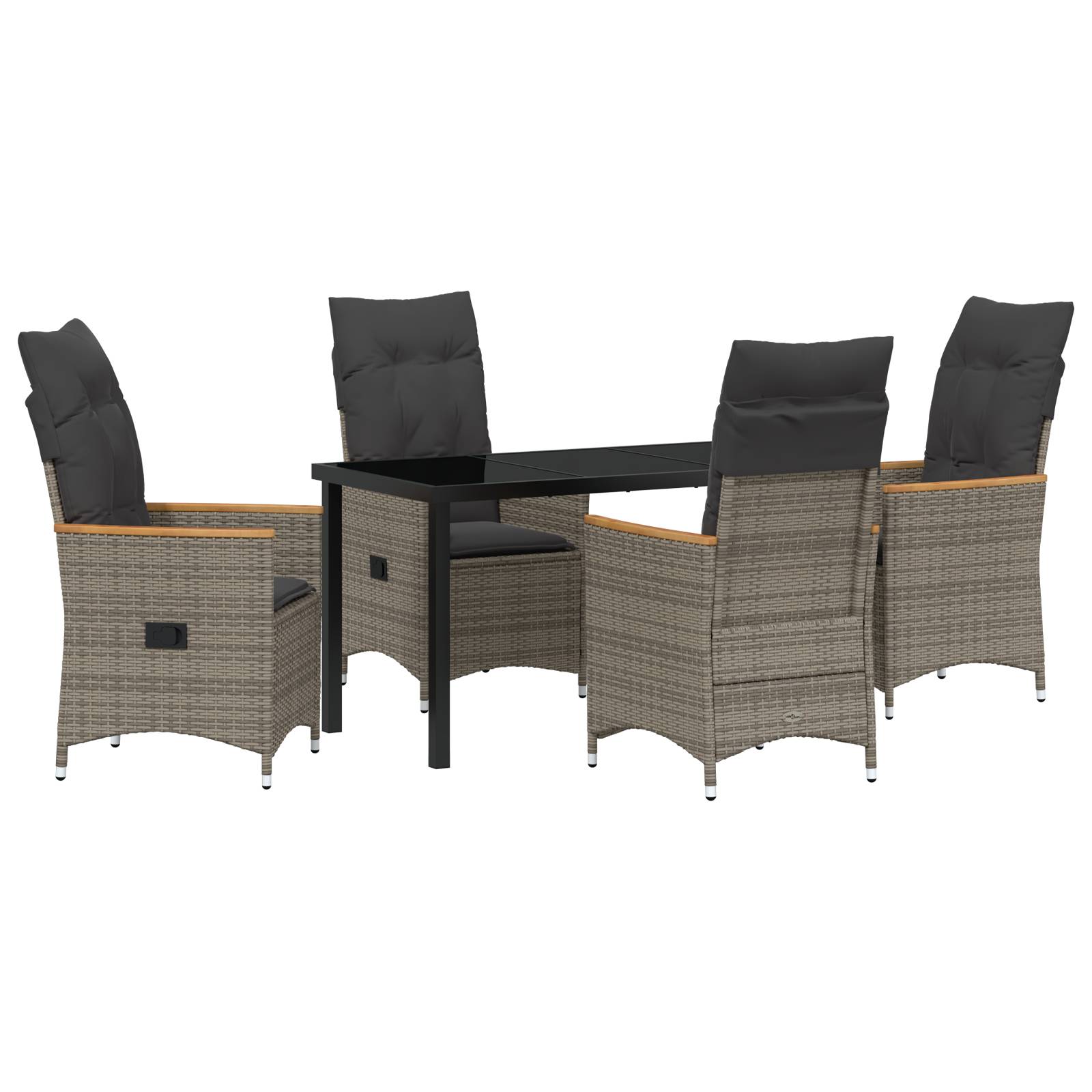 vidaXL 5-teiliges Garten-Esstisch-Set mit Kissen in grauem Poly-Rattan