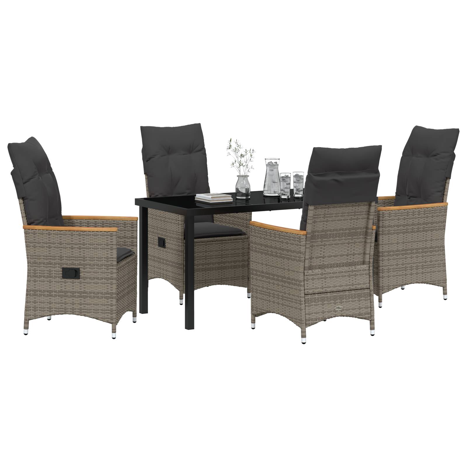 vidaXL 5-teiliges Garten-Esstisch-Set mit Kissen in grauem Poly-Rattan