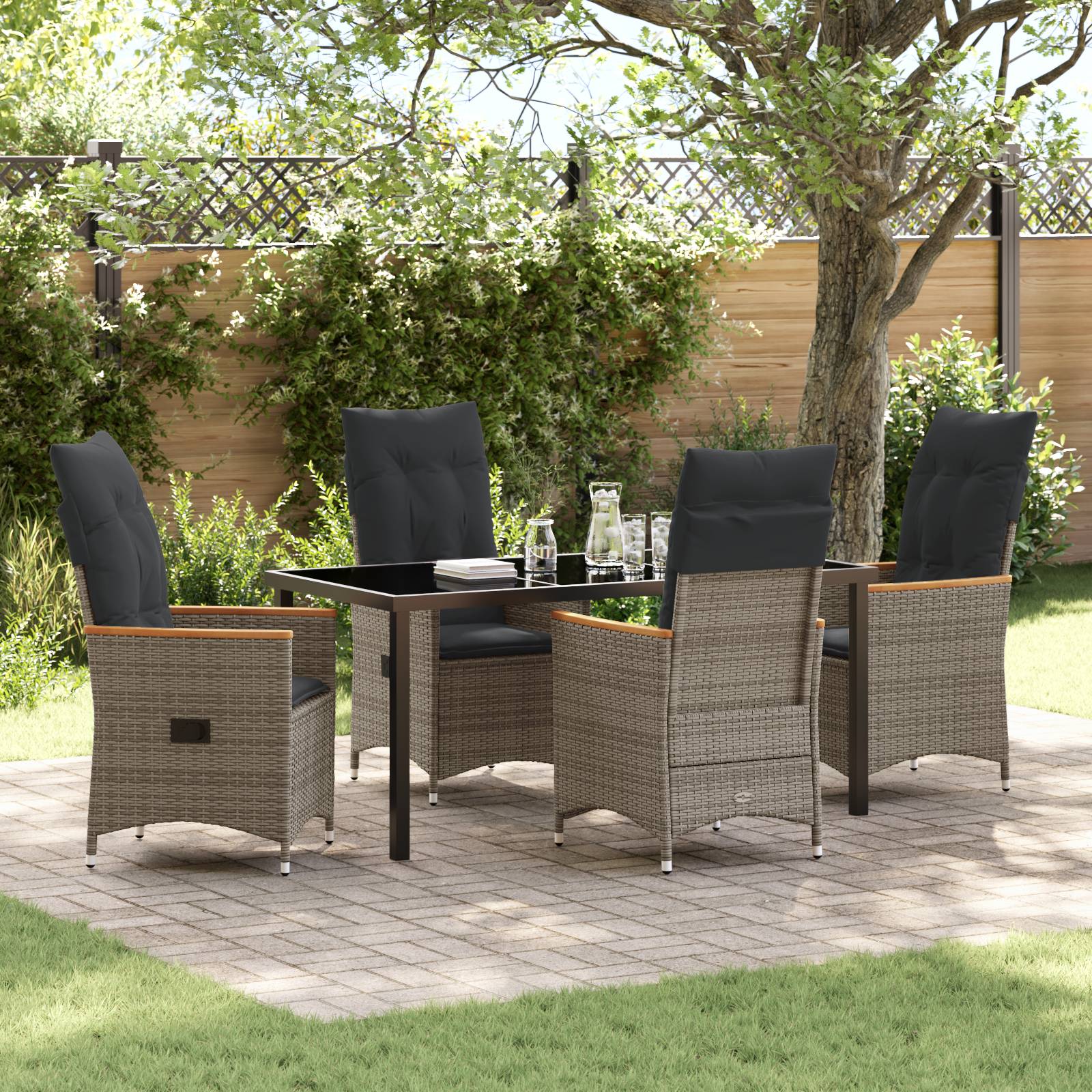 vidaXL 5-teiliges Garten-Dining-Set mit Kissen Grau Poly-Rattan
