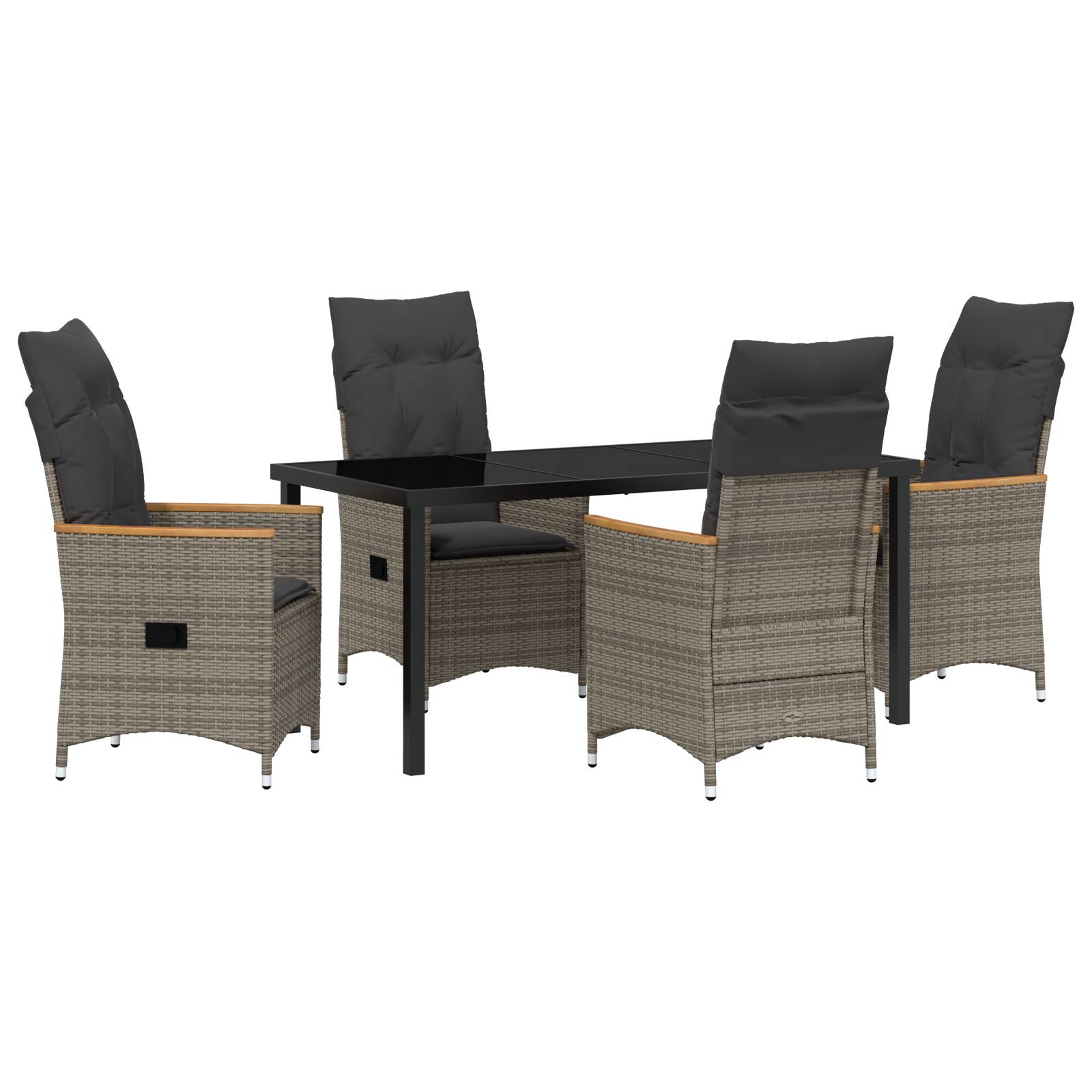 vidaXL 5-teiliges Garten-Dining-Set mit Kissen Grau Poly-Rattan
