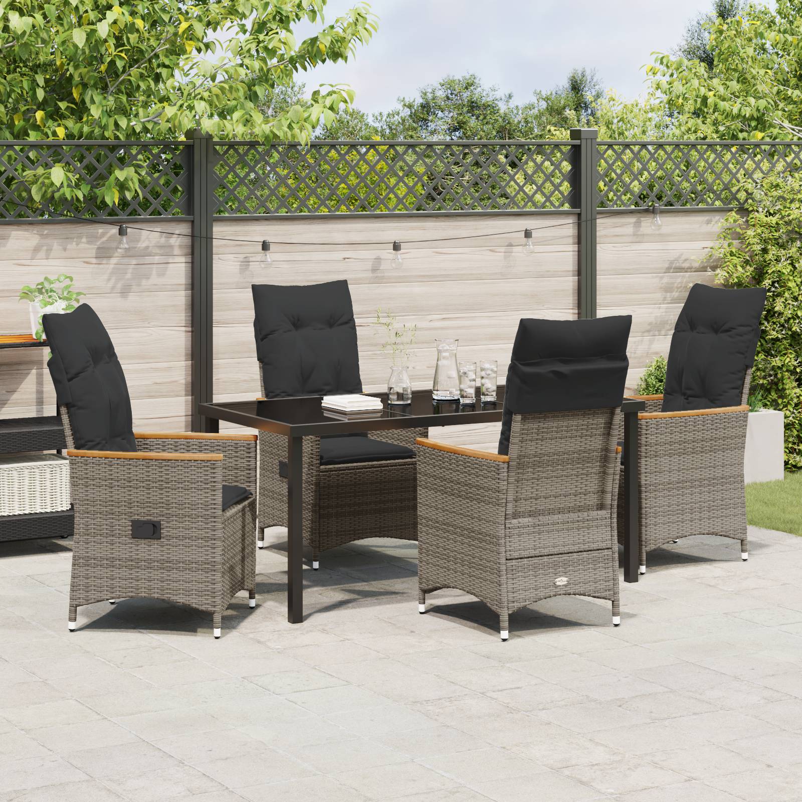 vidaXL 5-teiliges Garten-Dining-Set mit Kissen Grau Poly-Rattan