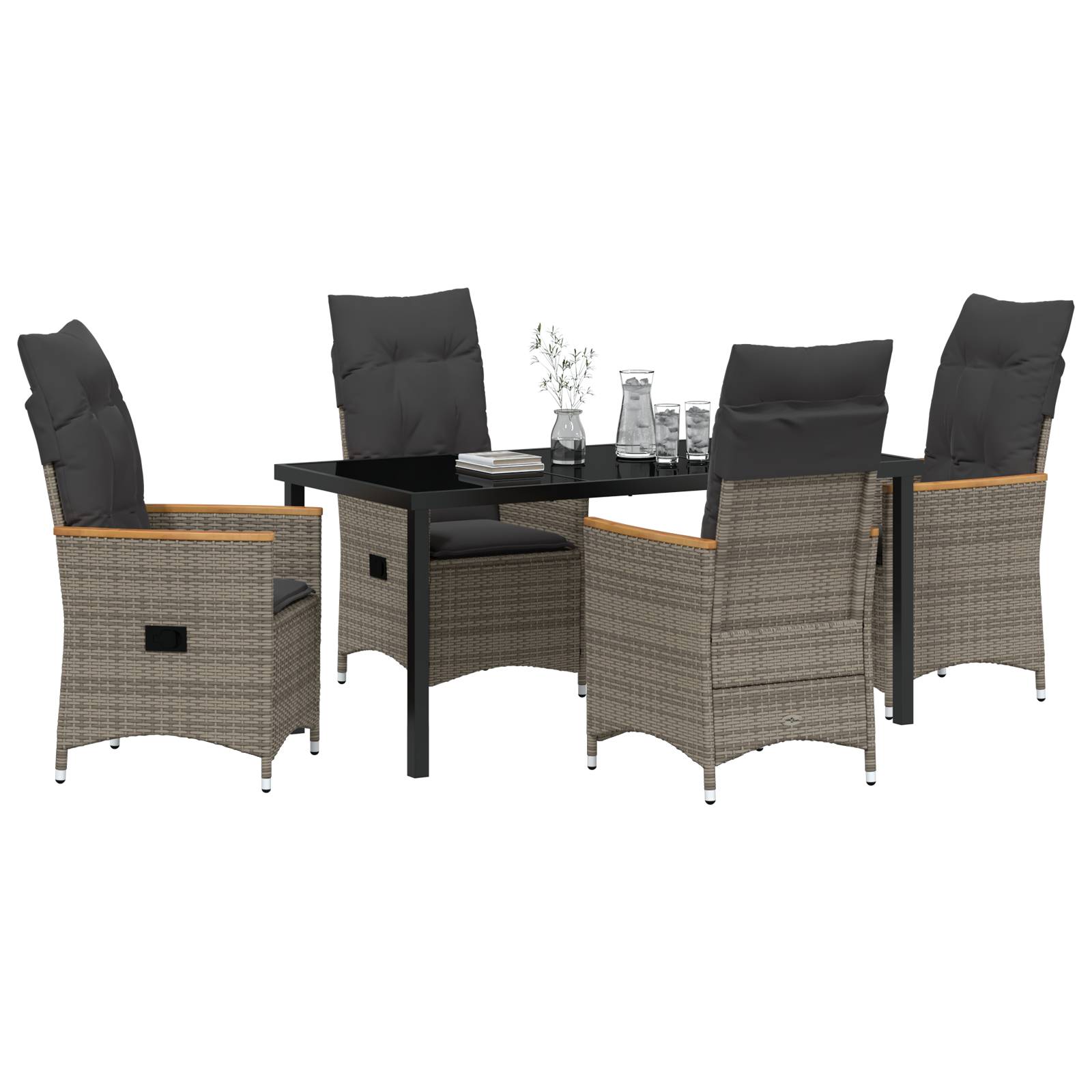 vidaXL 5-teiliges Garten-Dining-Set mit Kissen Grau Poly-Rattan