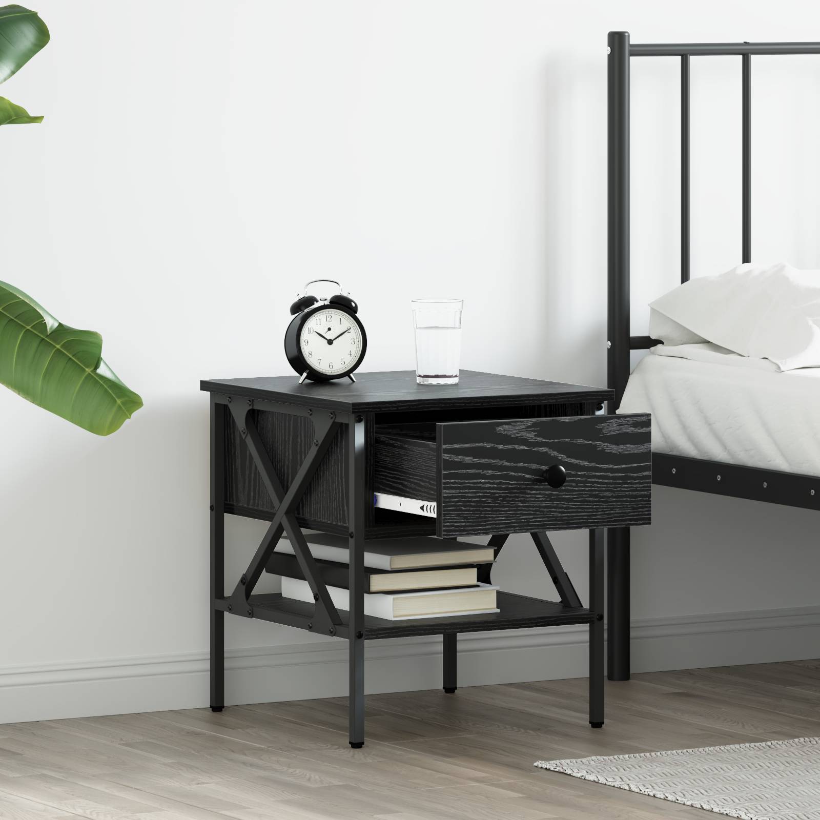 vidaXL Nachttische 2 Stk Schwarze Eiche 40x42x45 cm Ingenieurholz