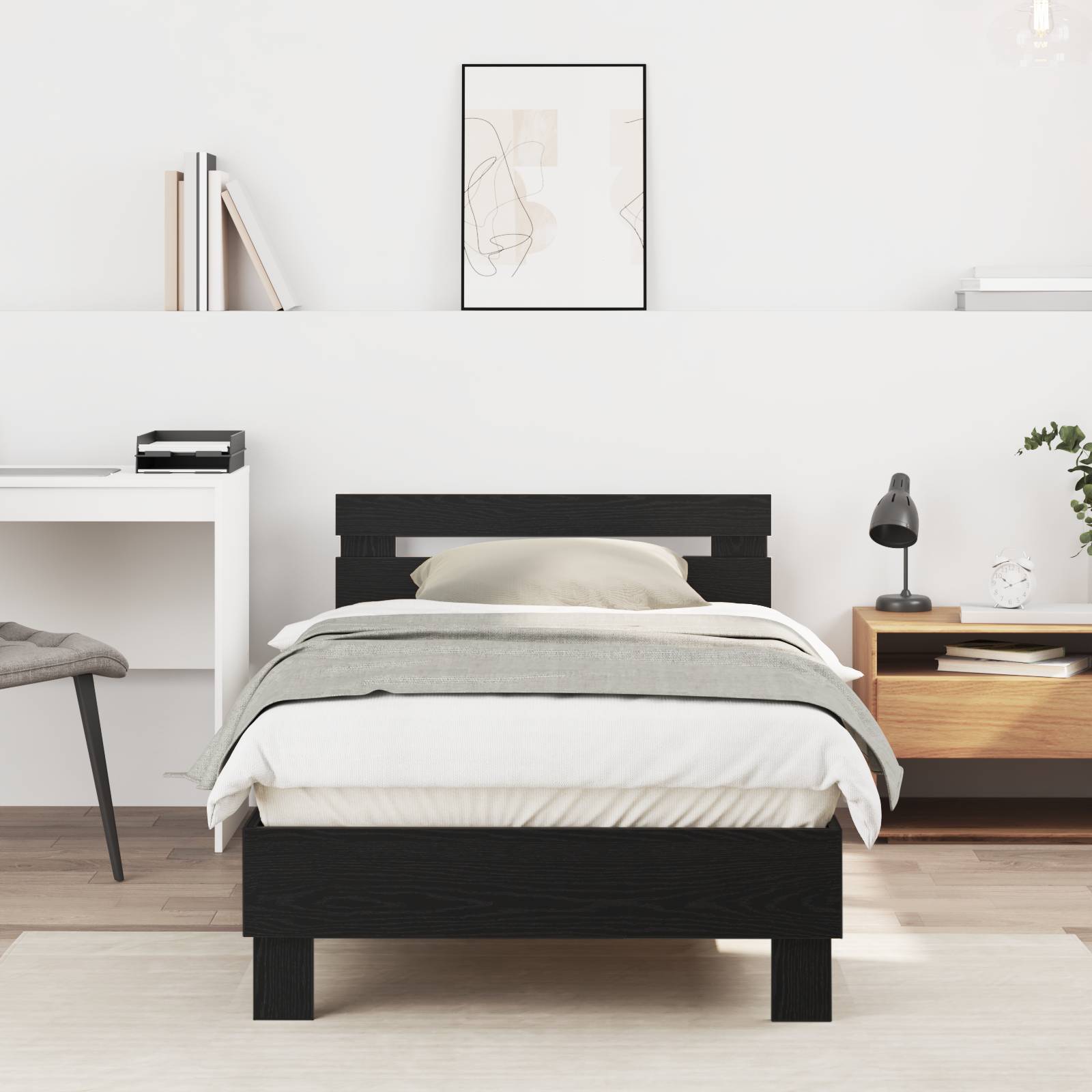 vidaXL Bettgestell – Schwarz Eiche, 90x190 cm, aus Spanplatte.