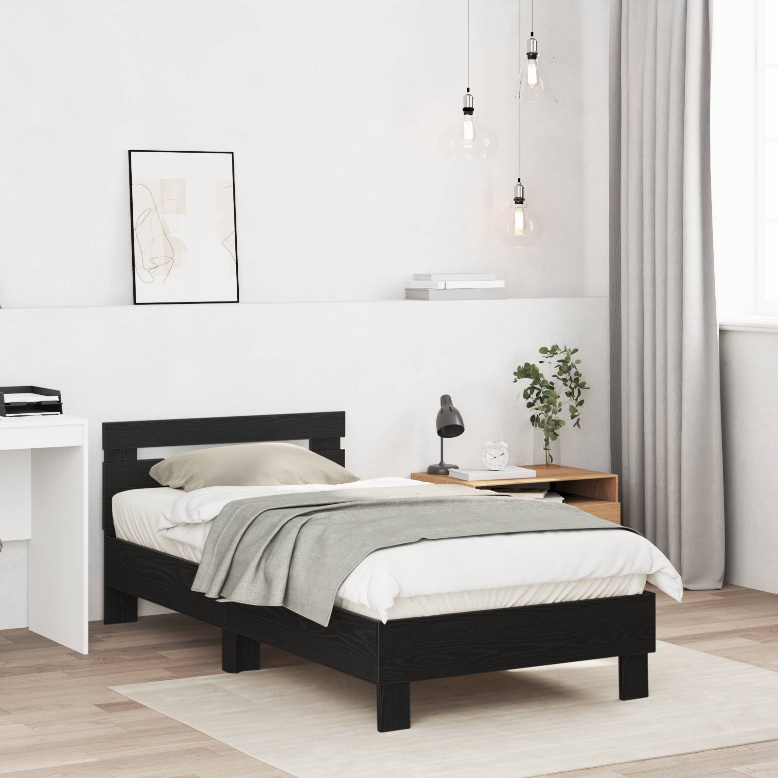 vidaXL Bettgestell – Schwarz Eiche, 90x190 cm, aus Spanplatte.