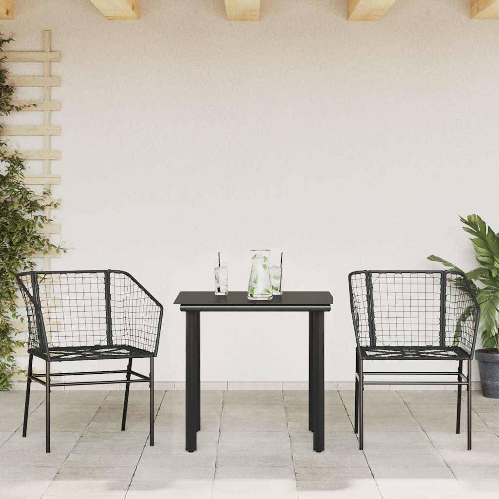 vidaXL 3-teiliges Garten-Esszimmerset aus schwarzem Polyrattanglas