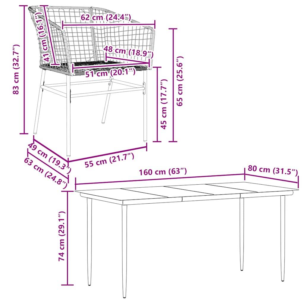vidaXL 7-teiliges Garten-Esszimmerset aus schwarzem Polyrattanglas