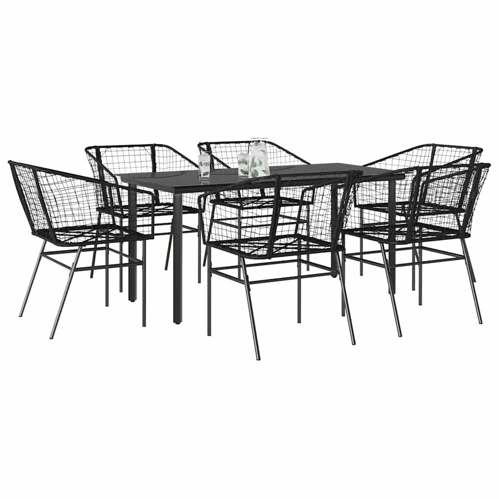 vidaXL 7-teiliges Garten-Esszimmerset aus schwarzem Polyrattanglas