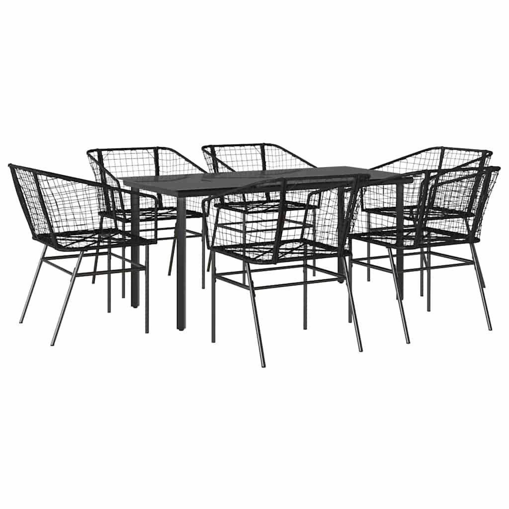 vidaXL 7-teiliges Garten-Esszimmerset aus schwarzem Polyrattanglas