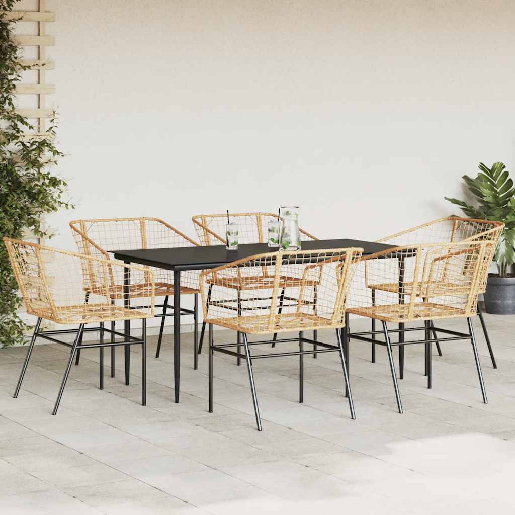 vidaXL 7-teiliges Garten-Esszimmerset Braunes Polyrattanglas