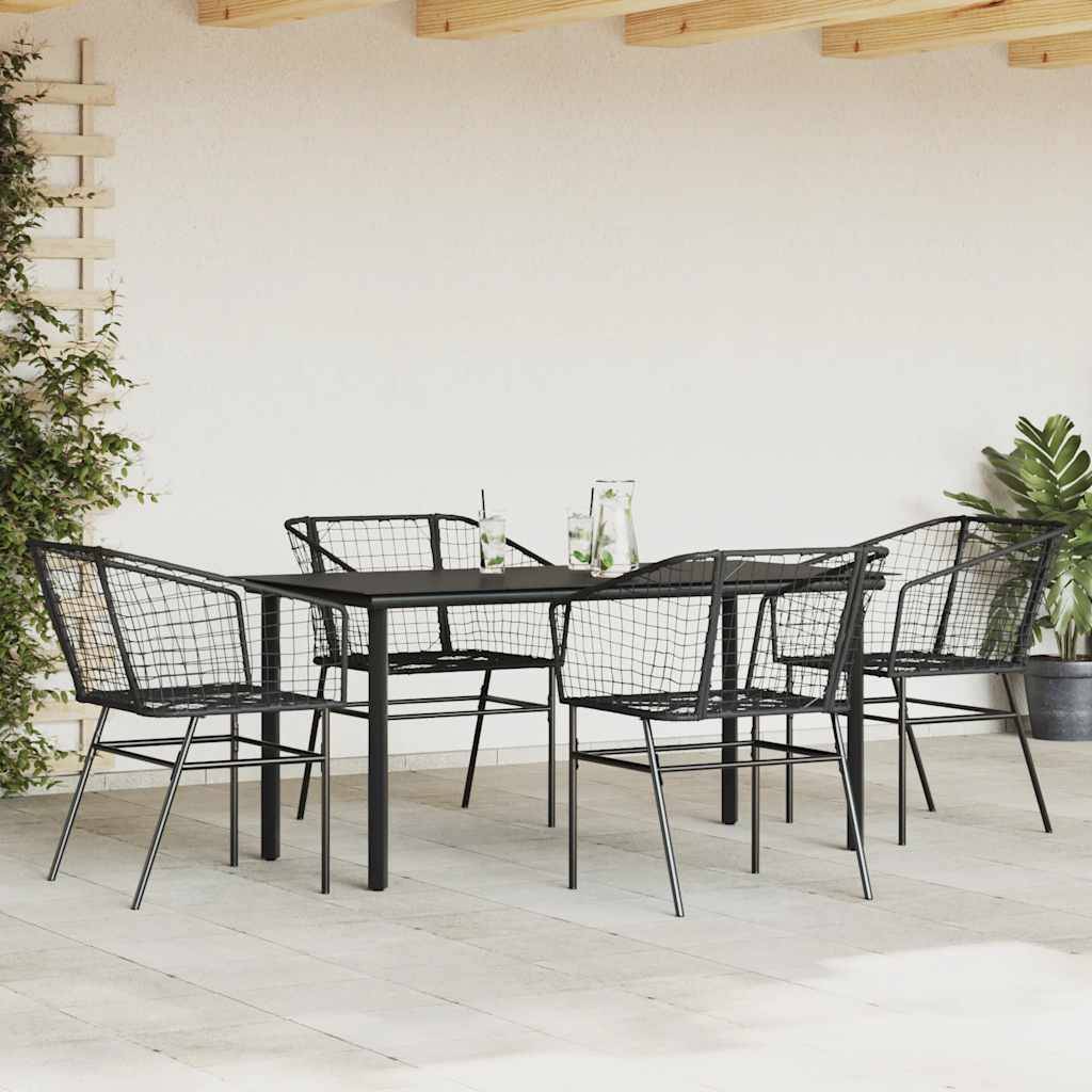 vidaXL 5-teiliges Garten-Esszimmerset aus schwarzem Polyrattanglas