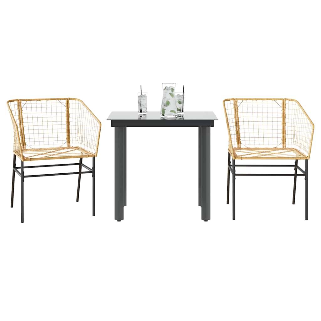 vidaXL 3-teiliges Garten-Esszimmer-Set Braunes Polyrattanglas