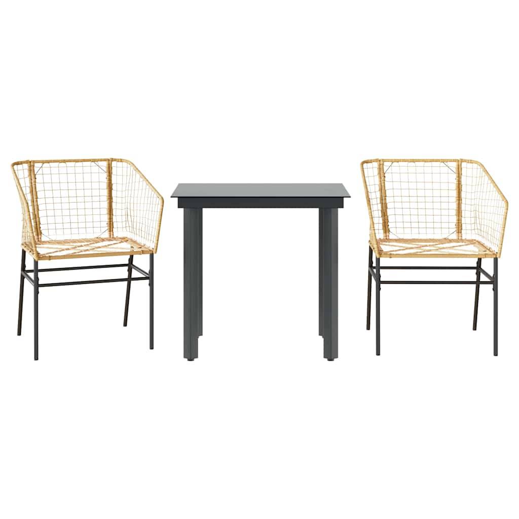 vidaXL 3-teiliges Garten-Esszimmer-Set Braunes Polyrattanglas
