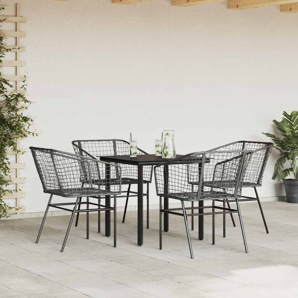 vidaXL 5-teiliges Garten-Esszimmerset aus schwarzem Polyrattanglas